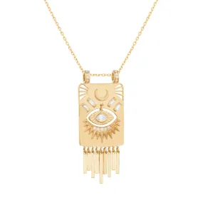 Gold Plate and Dangling Eye Diamond Necklace