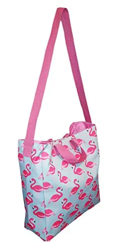 101 Beach - Flamingo 2 In 1 Cross-Over Large Tote Bag - Custom Embroidery (Pink Flamingo)