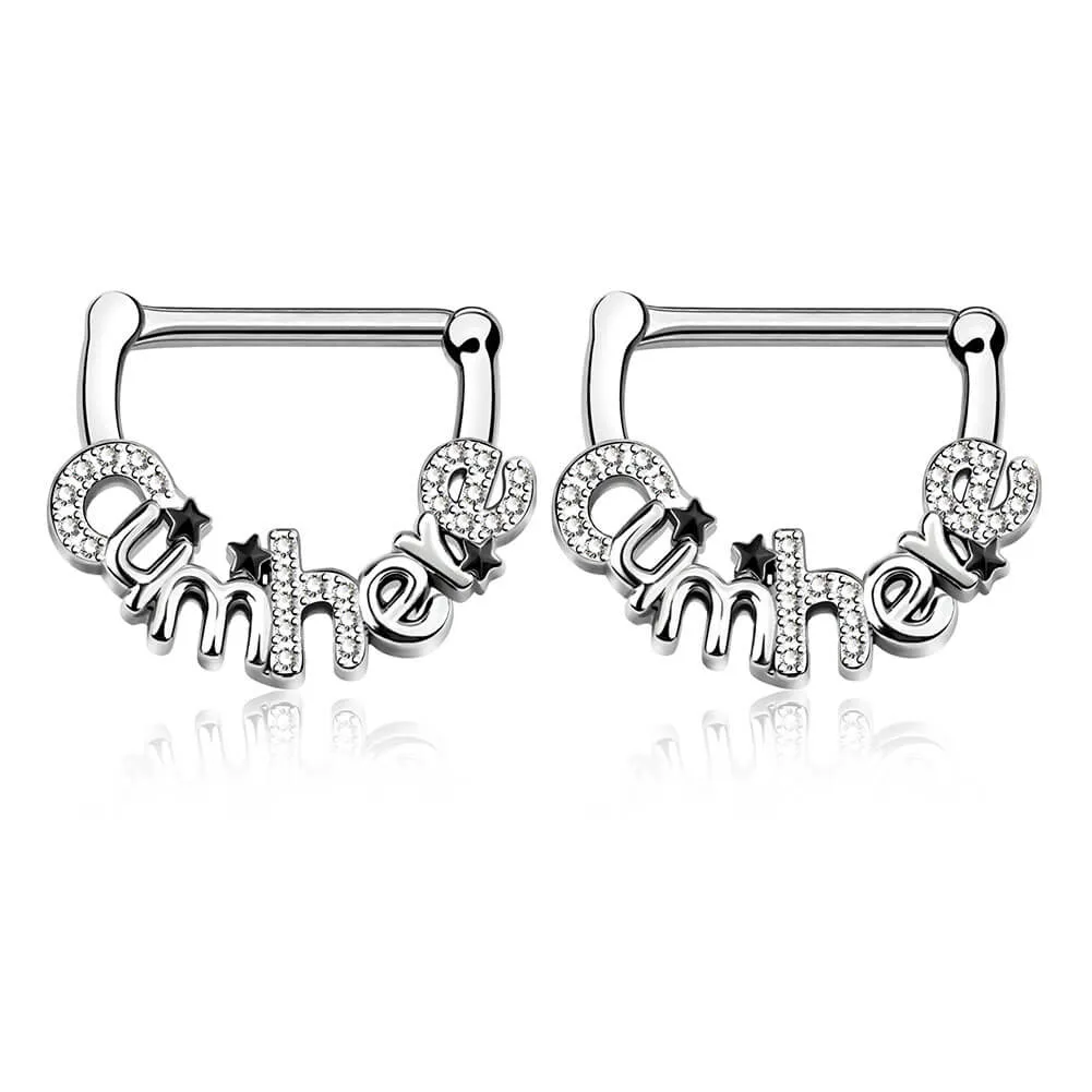 14G 2PCS Clear CZ Letter Nipple Rings Nipple Clickers Ring
