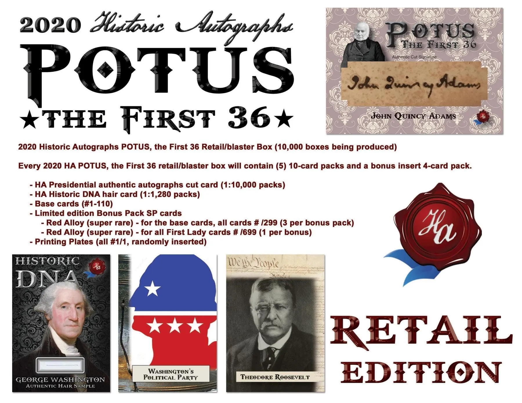 2020 Historic Autographs POTUS The First 36 Hobby Box 16 Packs Per Box 8 Cards Per Pack