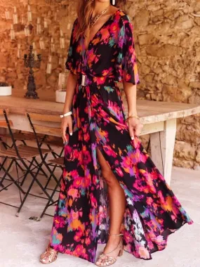 2024 Fashionable V Neck Short Sleeve Spring Summer Boho Dress