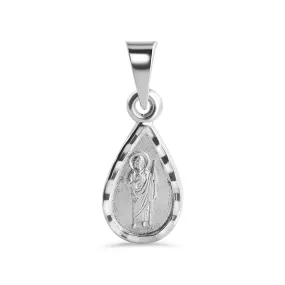 925 Sterling Silver High Polished Diamond Cut Saint Jude Teardrop Pendant - JCA006-5