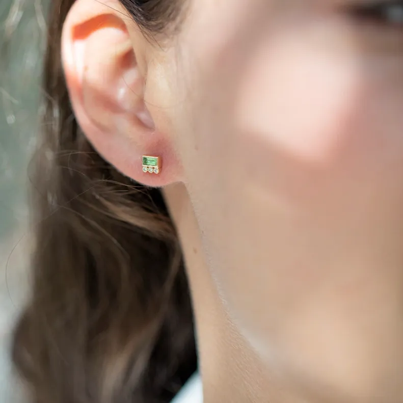 Baguette Tourmaline and Diamonds Single Earring