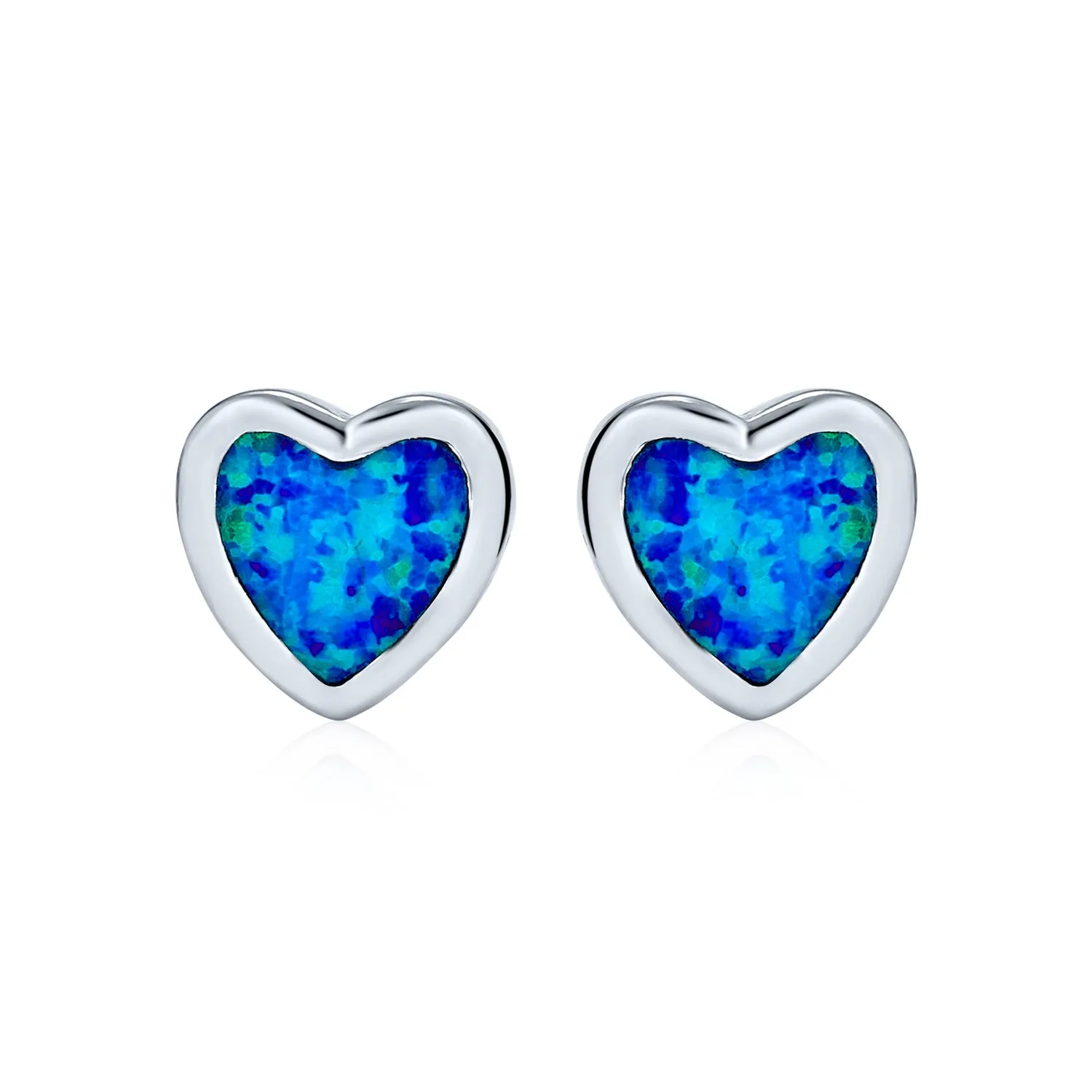 Bezel Set CZ Opal Gemstone Heart Shaped Stud Earrings Rose Gold Plated Silver