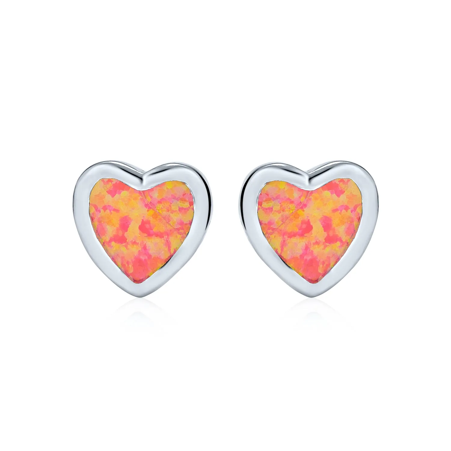 Bezel Set CZ Opal Gemstone Heart Shaped Stud Earrings Rose Gold Plated Silver