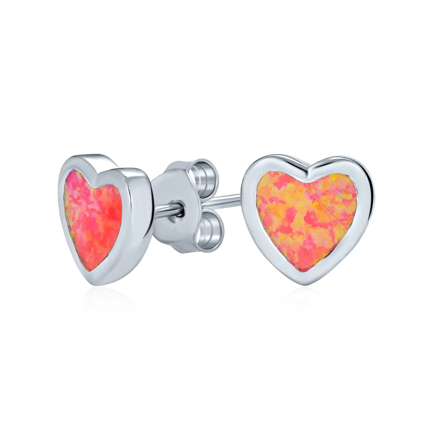 Bezel Set CZ Opal Gemstone Heart Shaped Stud Earrings Rose Gold Plated Silver