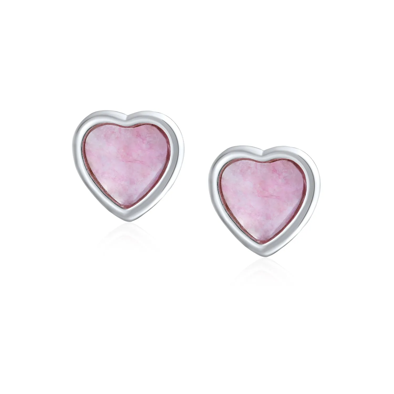 Bezel Set CZ Opal Gemstone Heart Shaped Stud Earrings Rose Gold Plated Silver