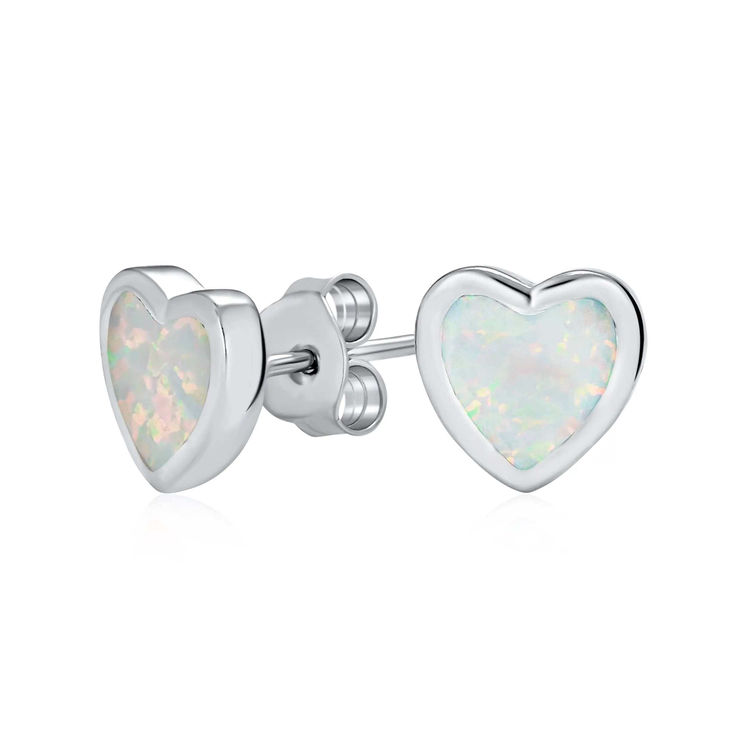 Bezel Set CZ Opal Gemstone Heart Shaped Stud Earrings Rose Gold Plated Silver