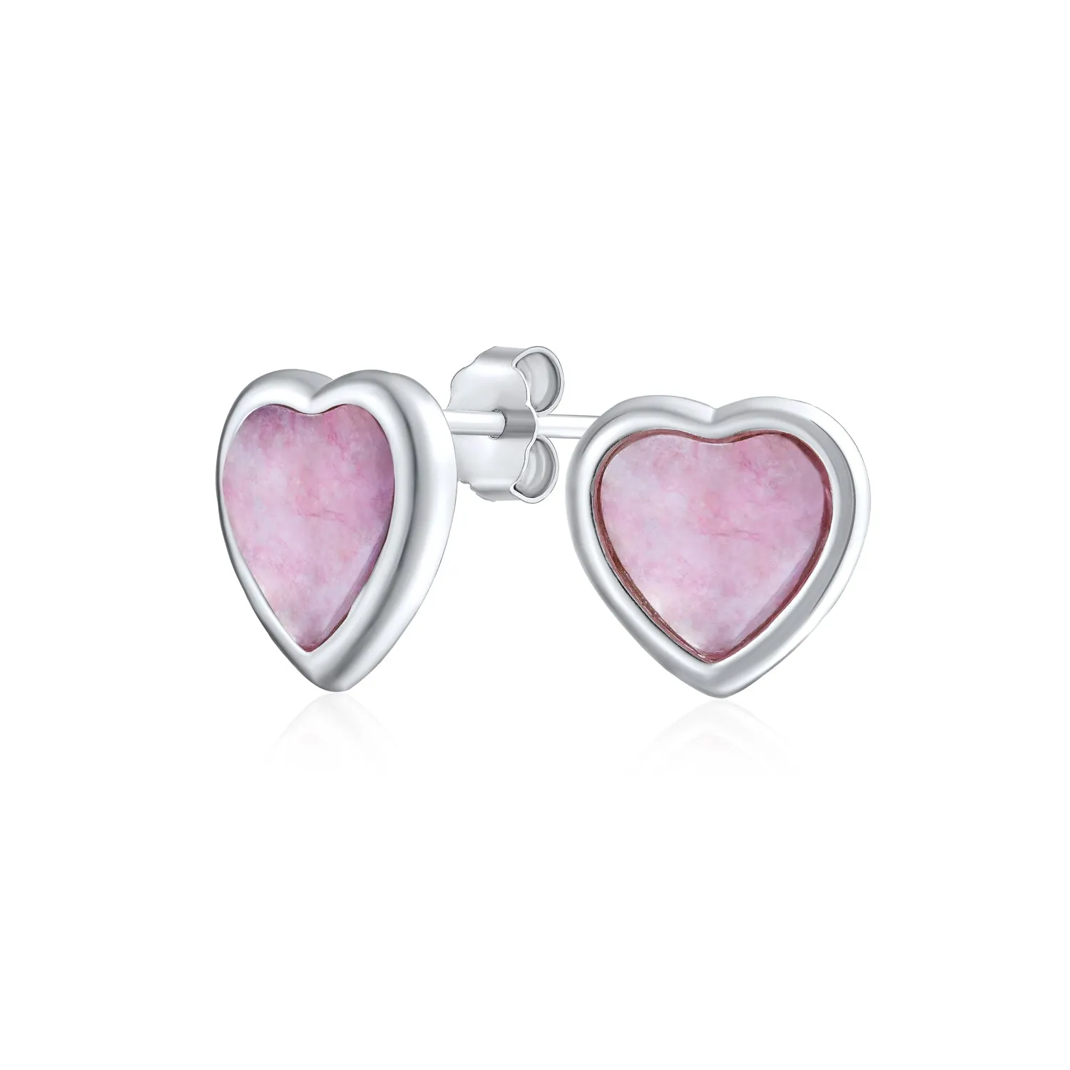 Bezel Set CZ Opal Gemstone Heart Shaped Stud Earrings Rose Gold Plated Silver