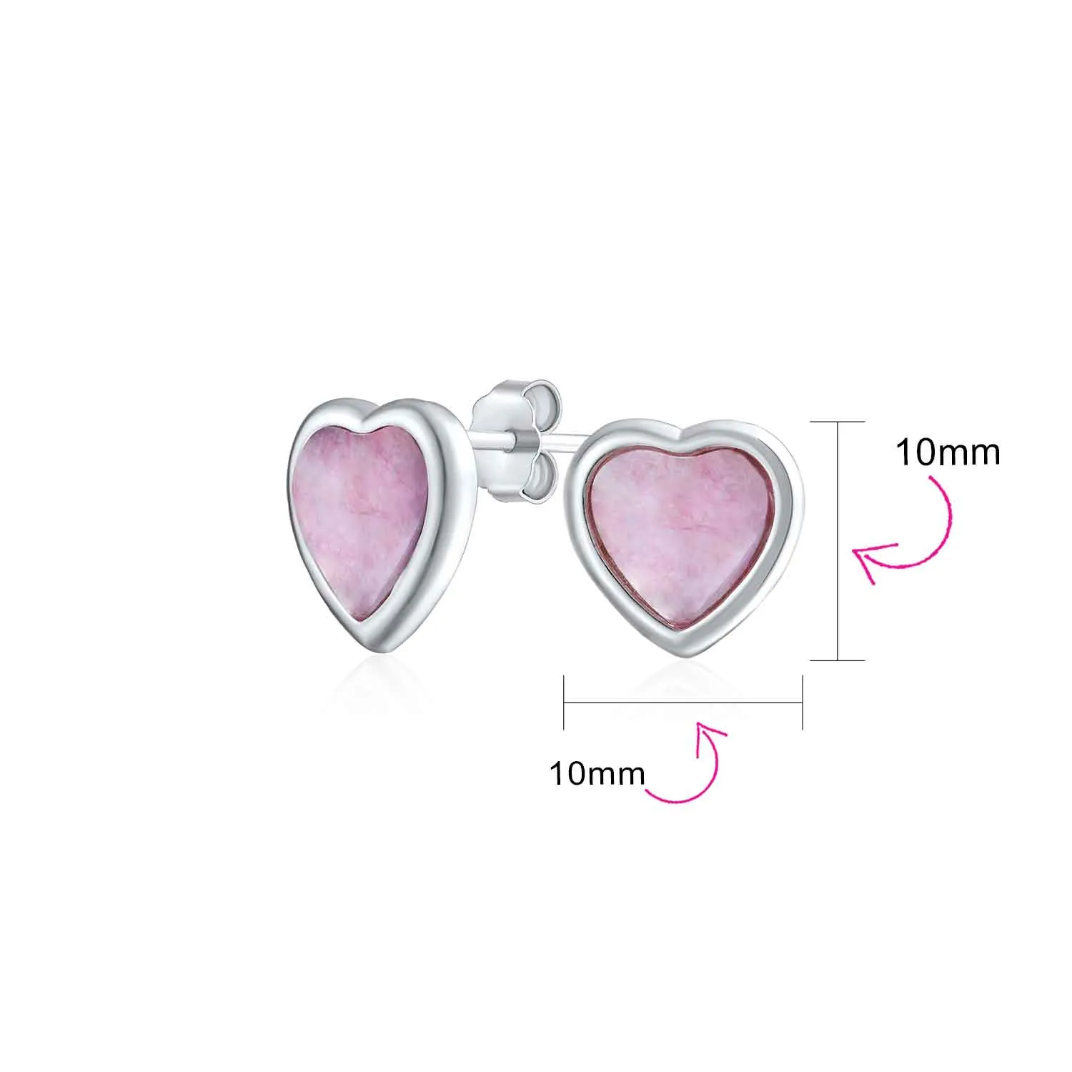 Bezel Set CZ Opal Gemstone Heart Shaped Stud Earrings Rose Gold Plated Silver