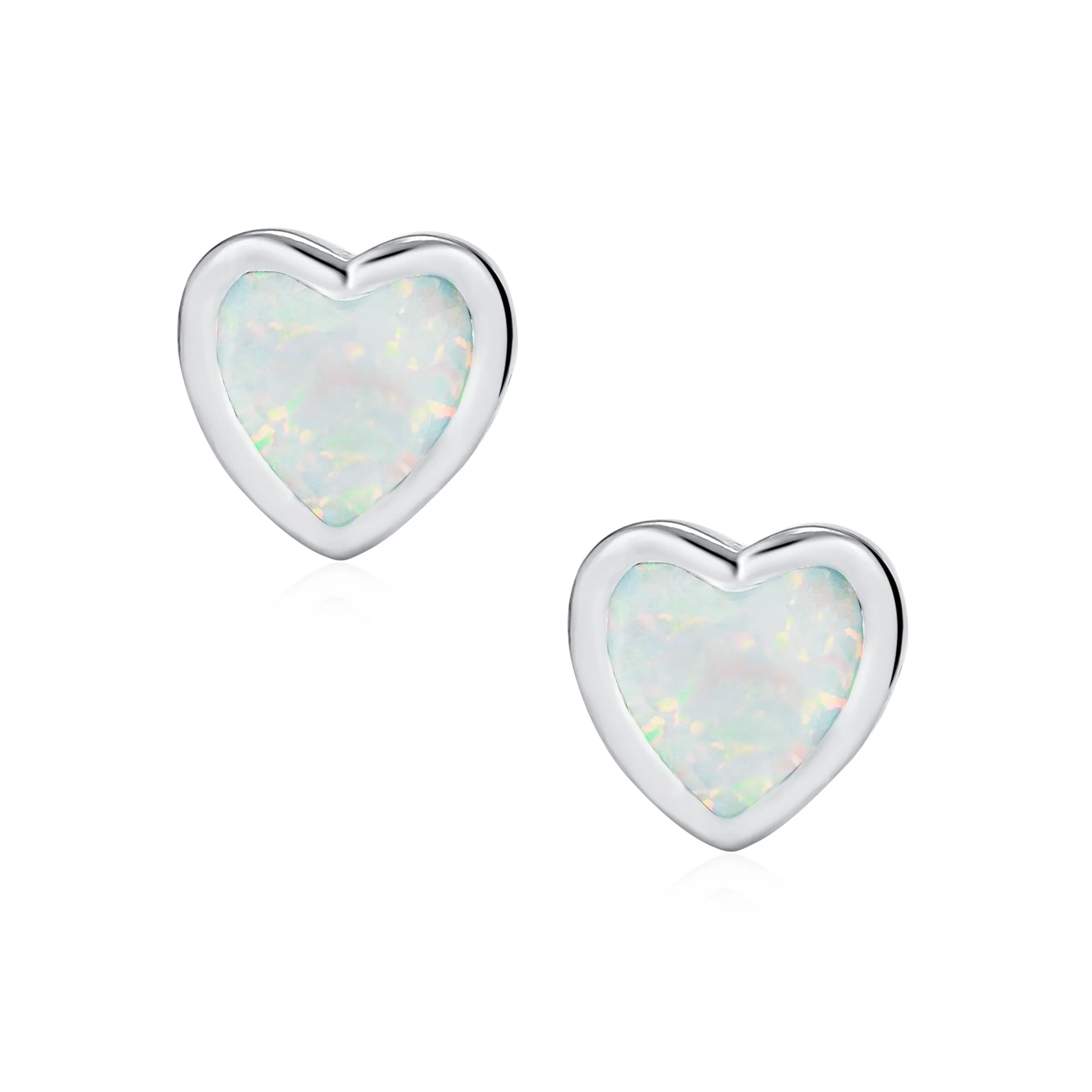 Bezel Set CZ Opal Gemstone Heart Shaped Stud Earrings Rose Gold Plated Silver