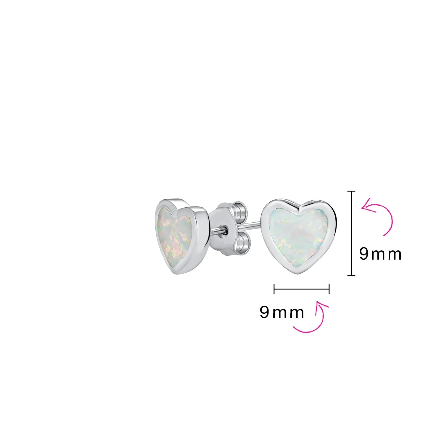 Bezel Set CZ Opal Gemstone Heart Shaped Stud Earrings Rose Gold Plated Silver