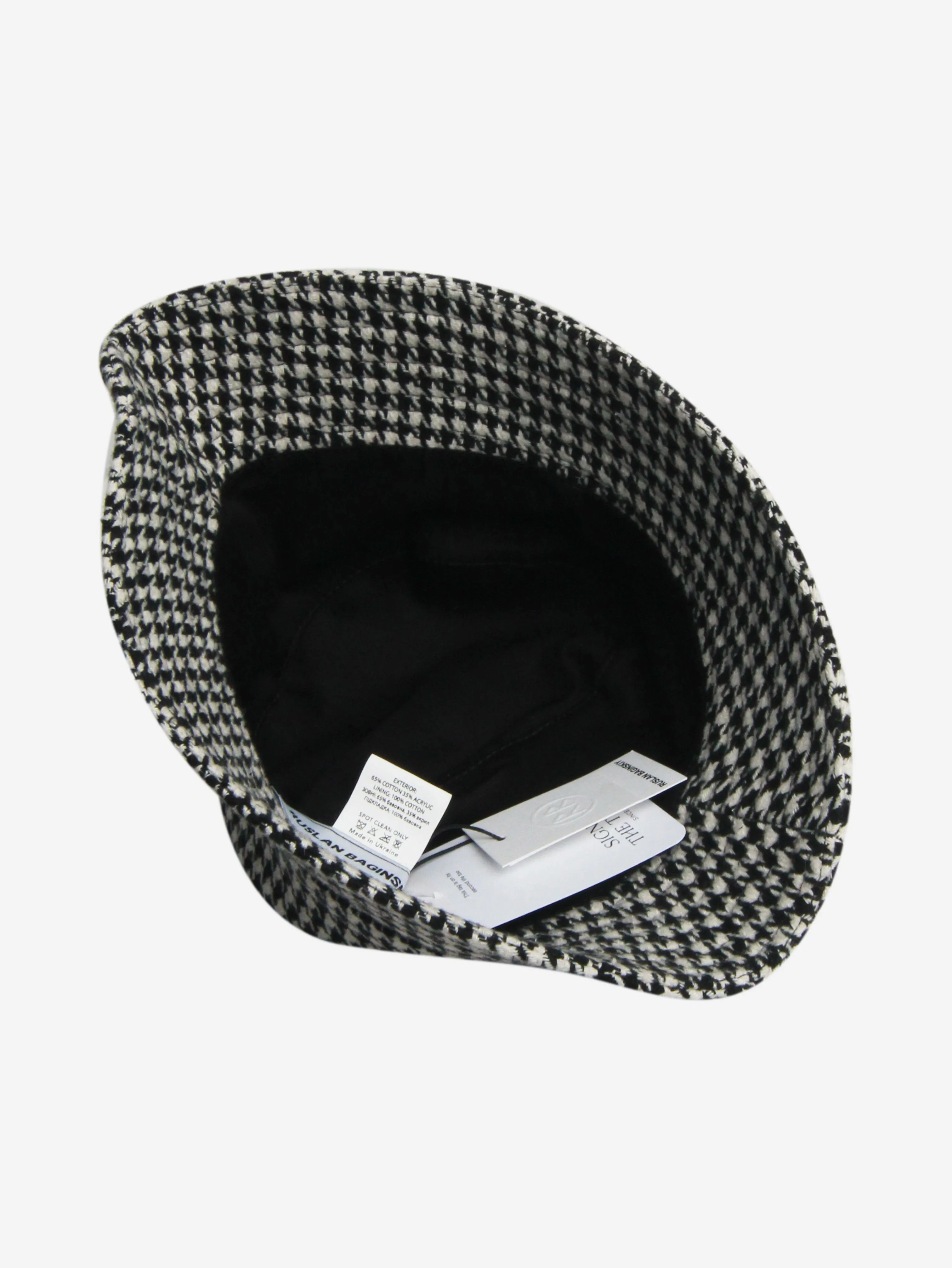 Black and white houndstooth bucket hat