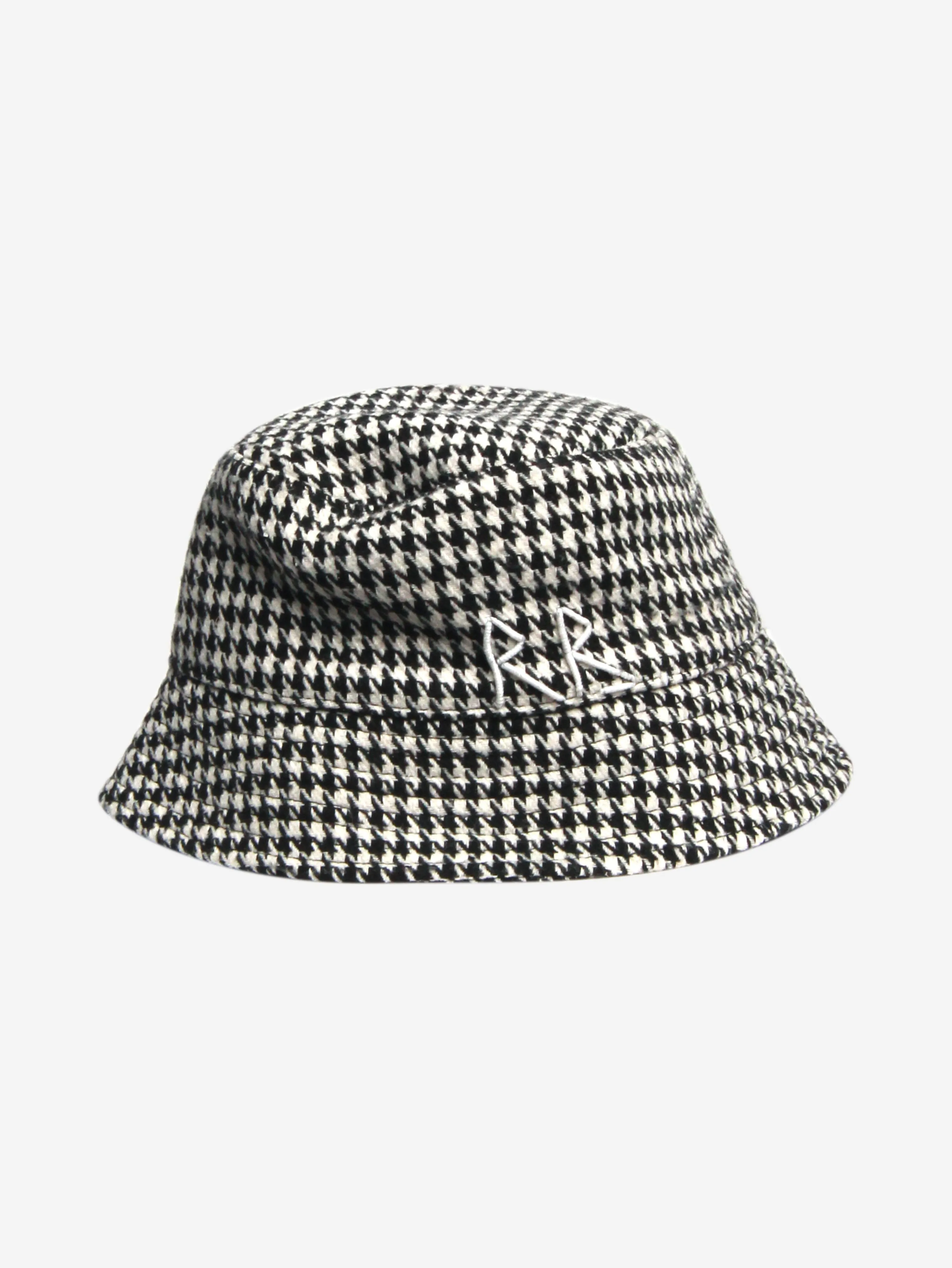 Black and white houndstooth bucket hat