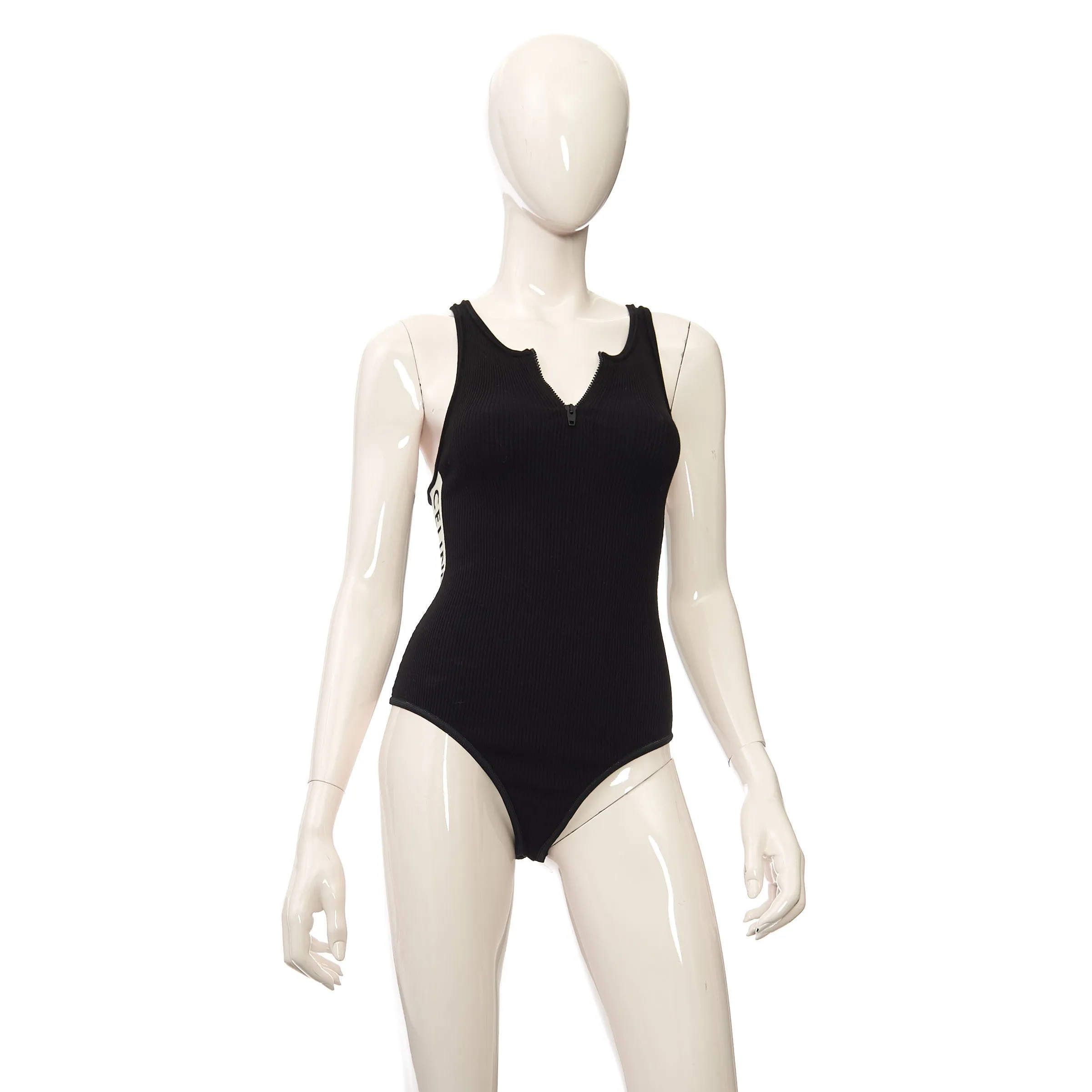 Black Celine Athletic Knit Zipped Bodysuit