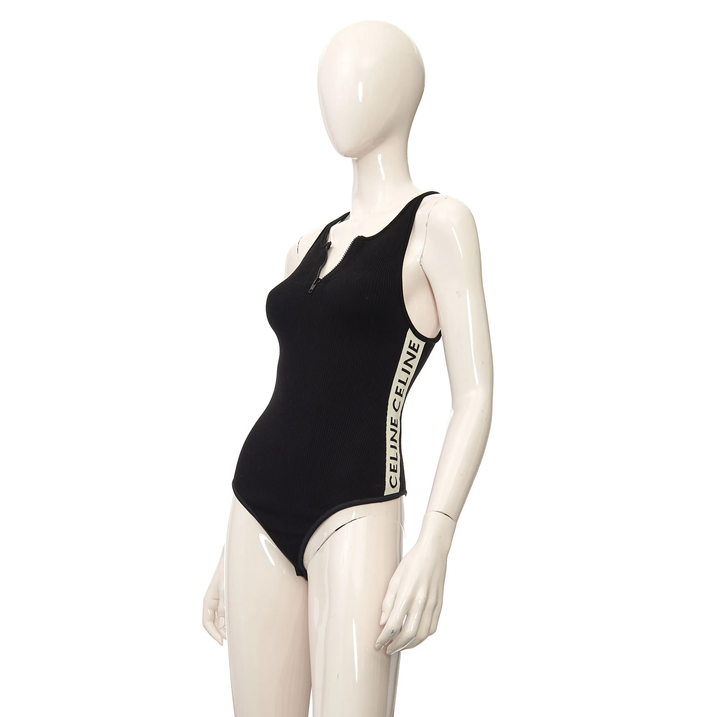 Black Celine Athletic Knit Zipped Bodysuit