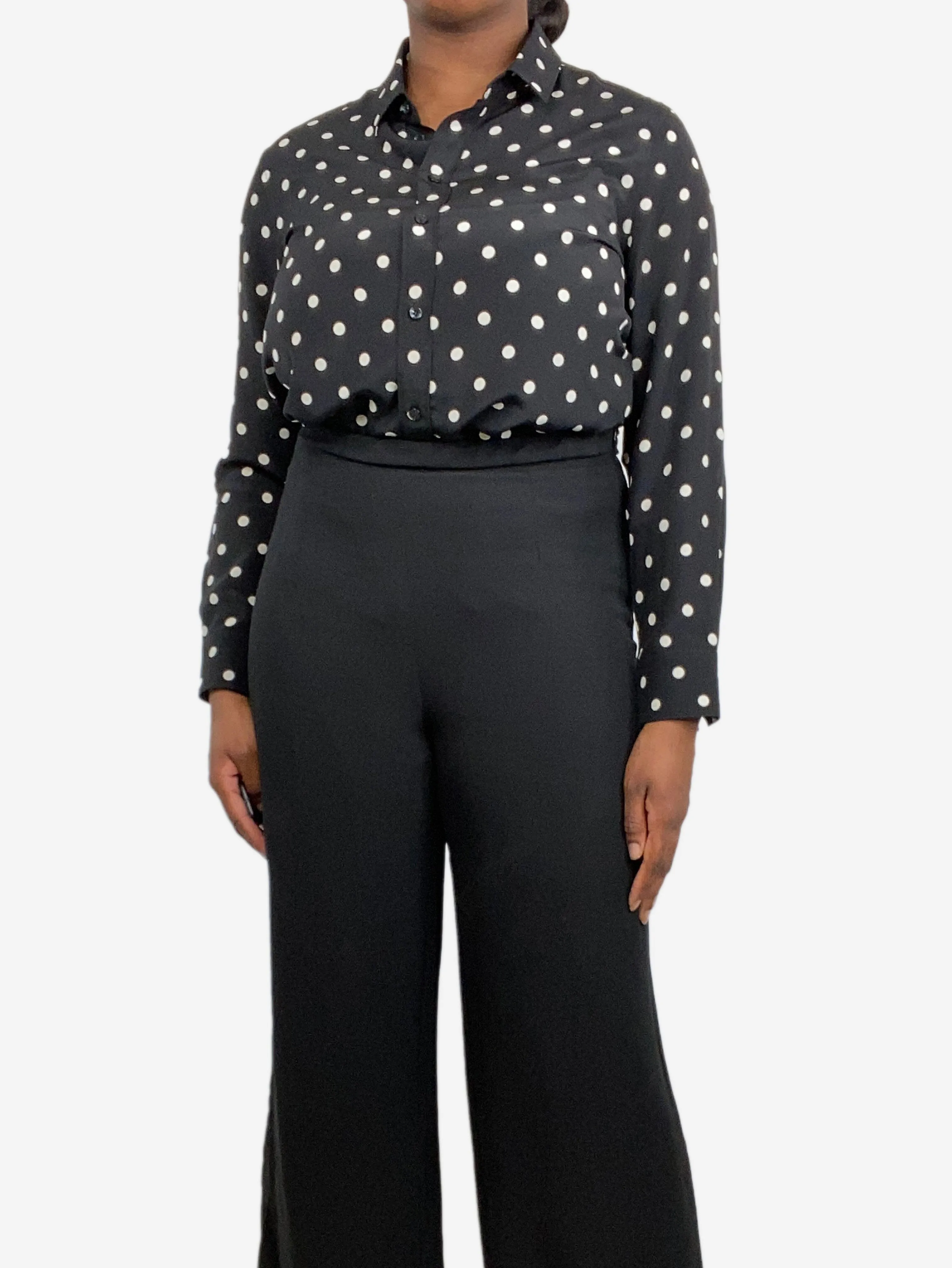 Black polka-dot silk shirt - size UK 18