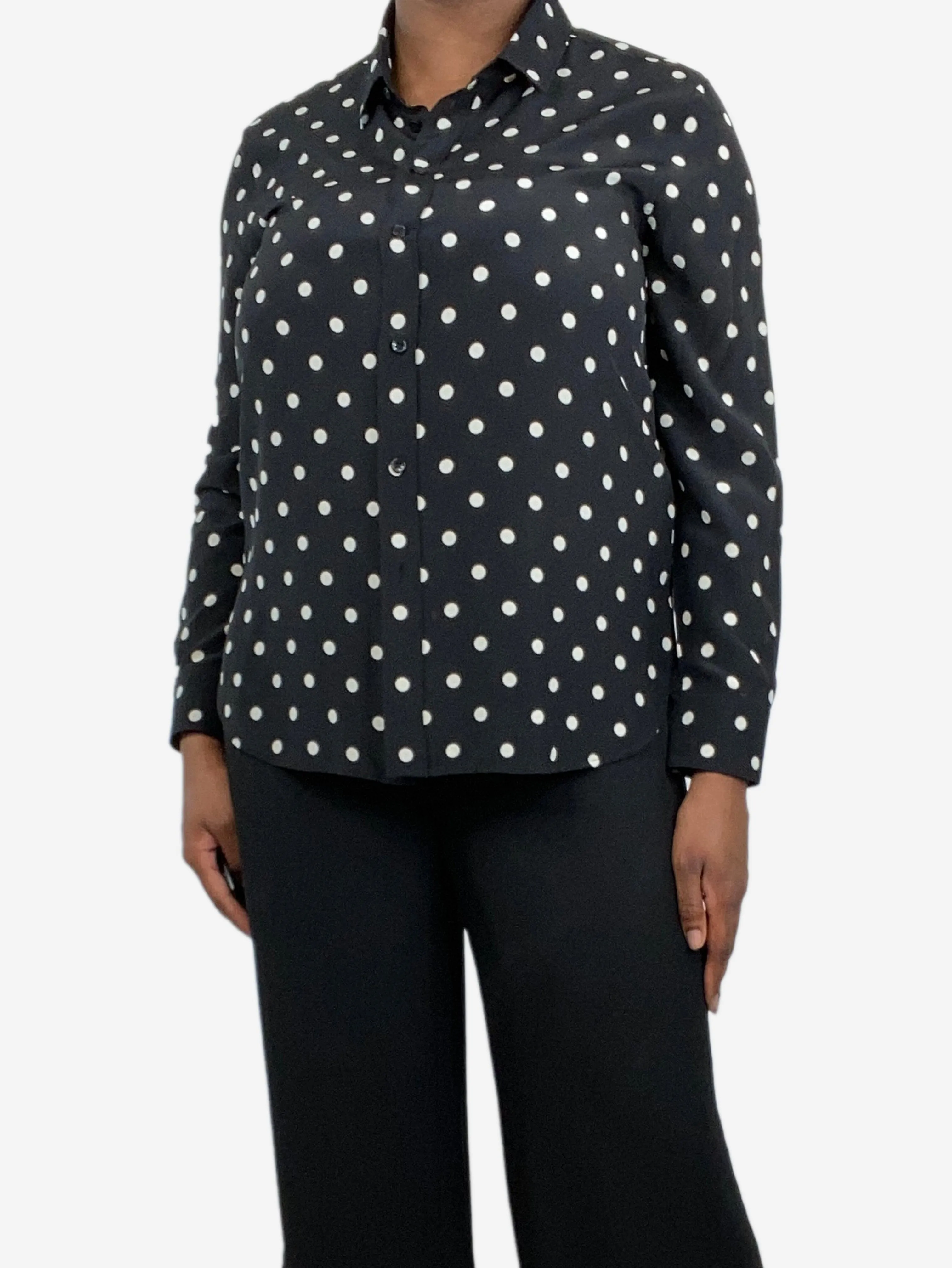 Black polka-dot silk shirt - size UK 18