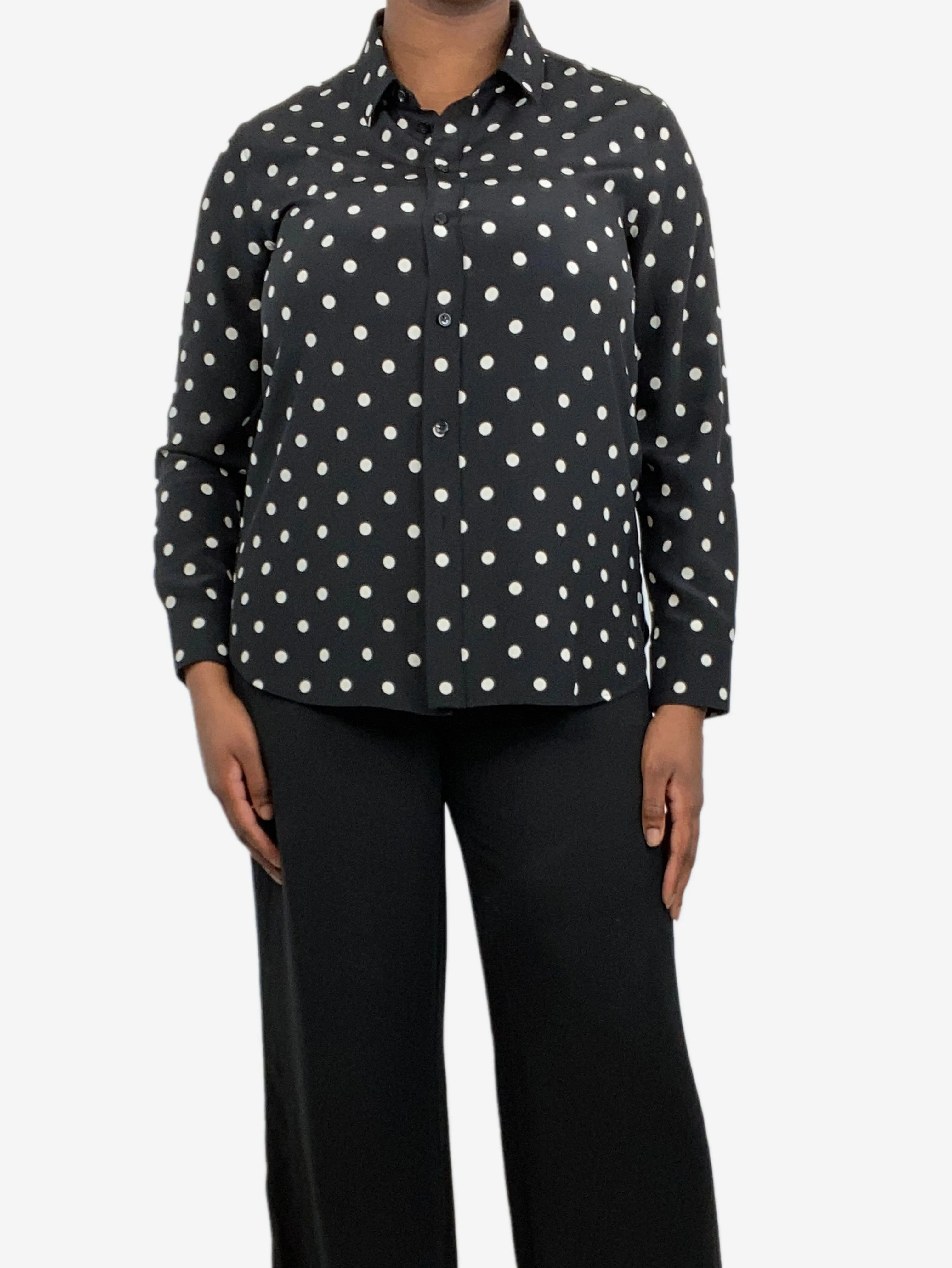 Black polka-dot silk shirt - size UK 18