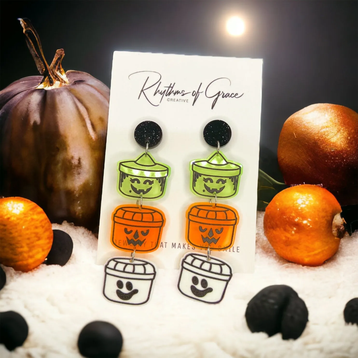 Boo Buckets Earrings - Halloween Earrings, McDonald’s Halloween, Flower Halloween, Halloween Jewelry, Halloween Earrings, Halloween Costume, Sugar Skull