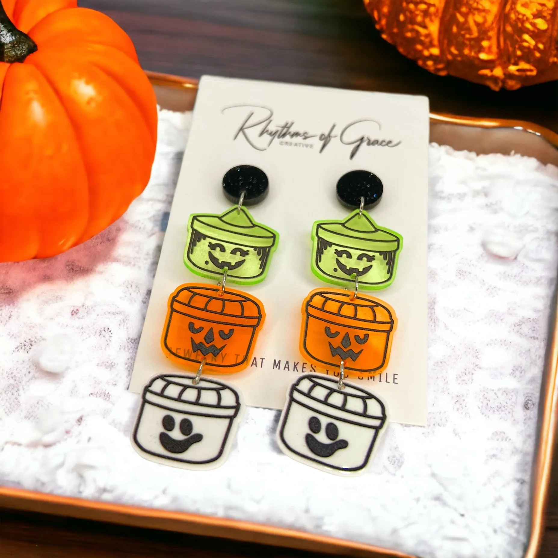 Boo Buckets Earrings - Halloween Earrings, McDonald’s Halloween, Flower Halloween, Halloween Jewelry, Halloween Earrings, Halloween Costume, Sugar Skull