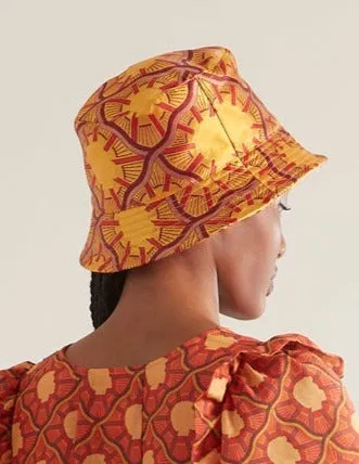 Bucket Hat Orange Portrait Print Silk Jacquard