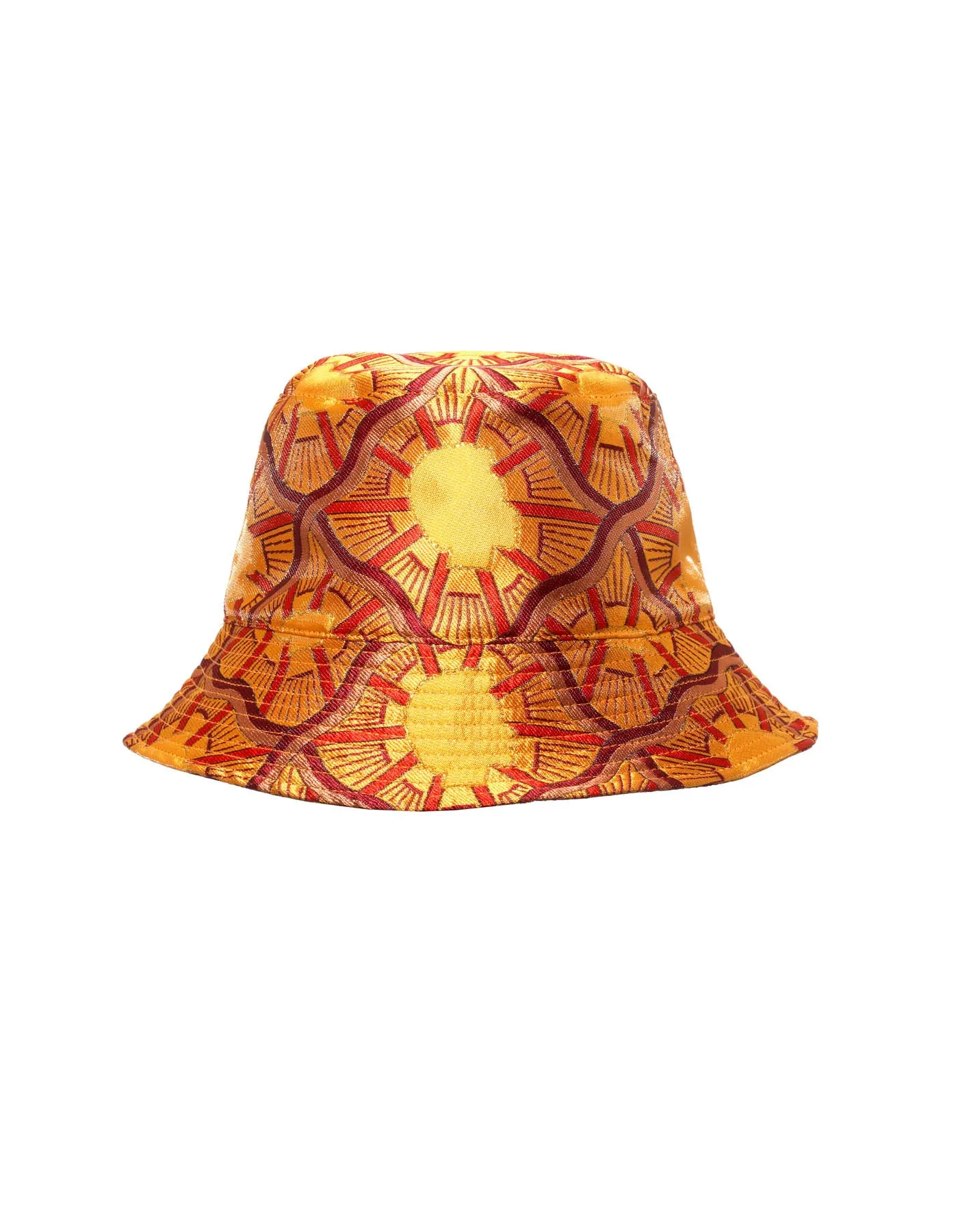 Bucket Hat Orange Portrait Print Silk Jacquard