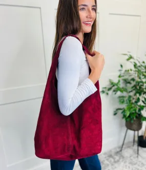 Burgundy Suede Tote Bag