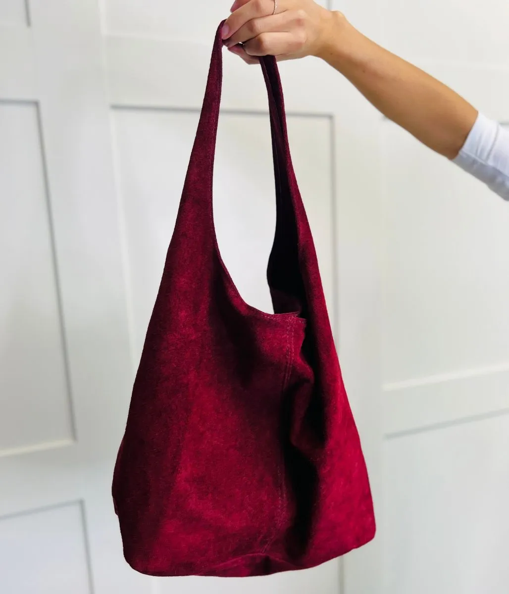 Burgundy Suede Tote Bag