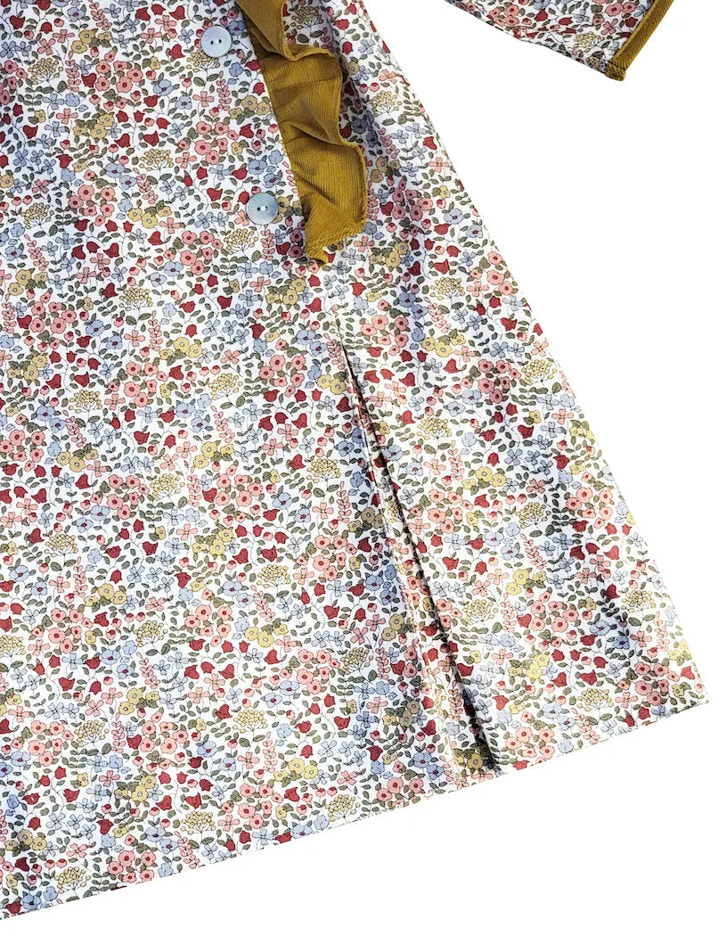 Celine - Fall Floral print with corduroy A-Line Girl Dress