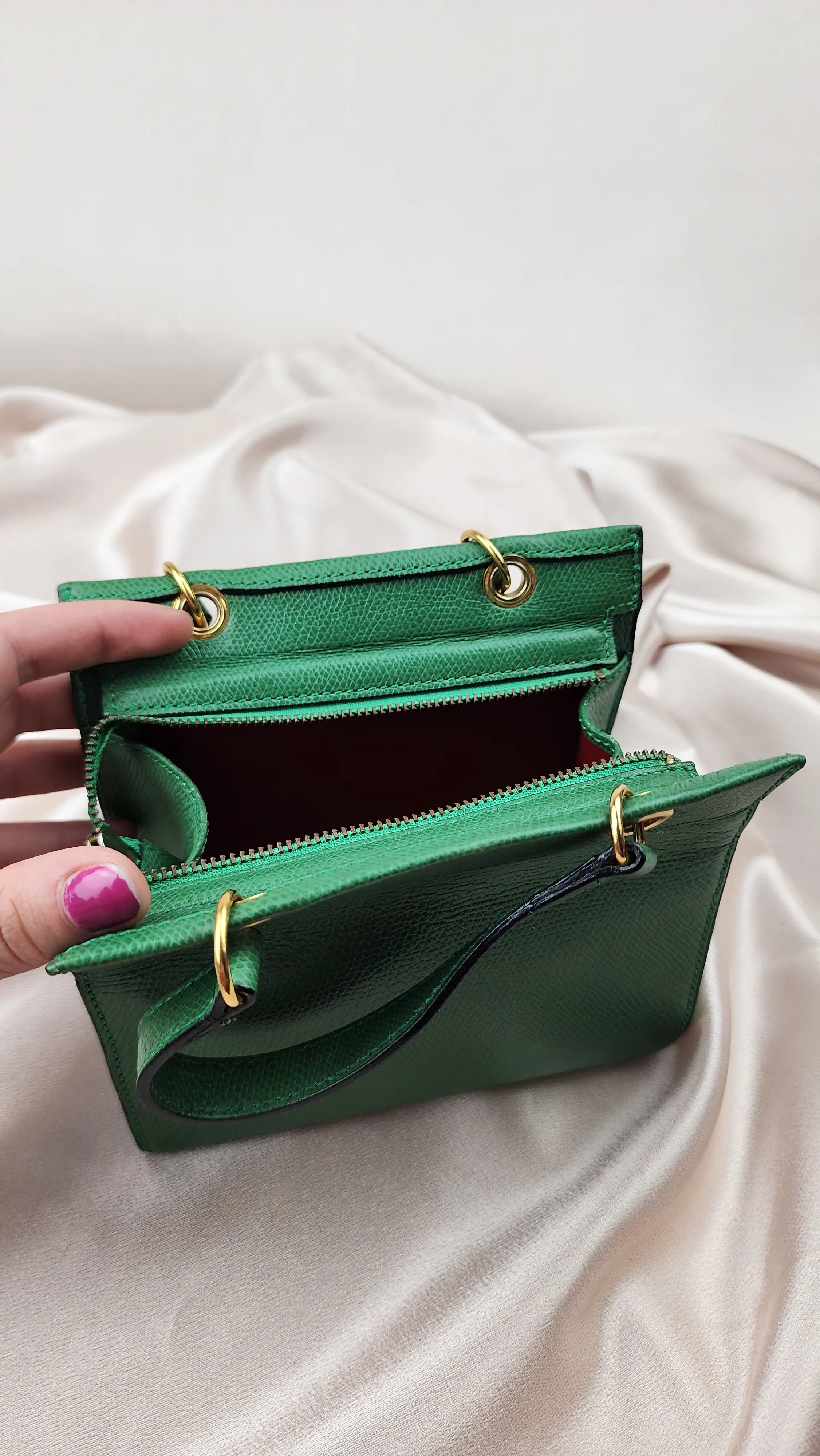 Celine Mini Green Leather 2 Way Hand Bag - 1211