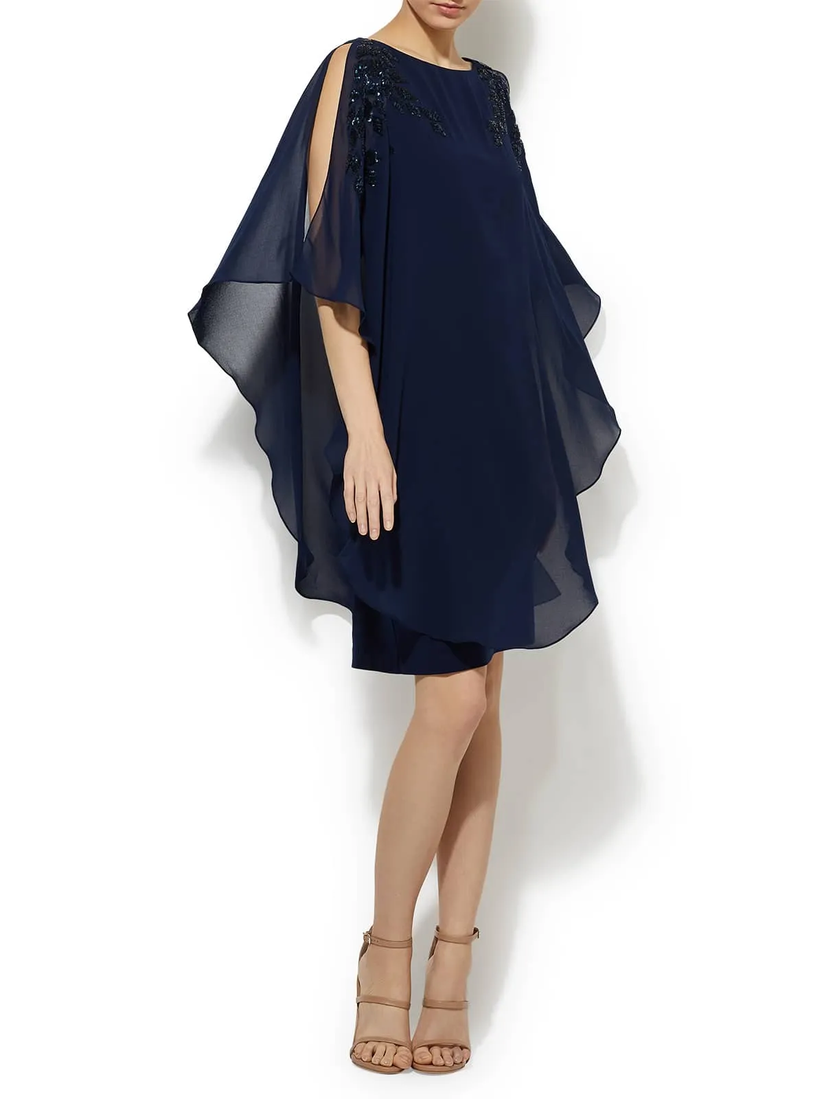 Celine Navy Sequin Chiffon Overlay Dress