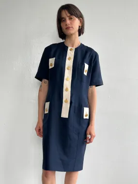 Celine Navy Silk Shirtdress (M)