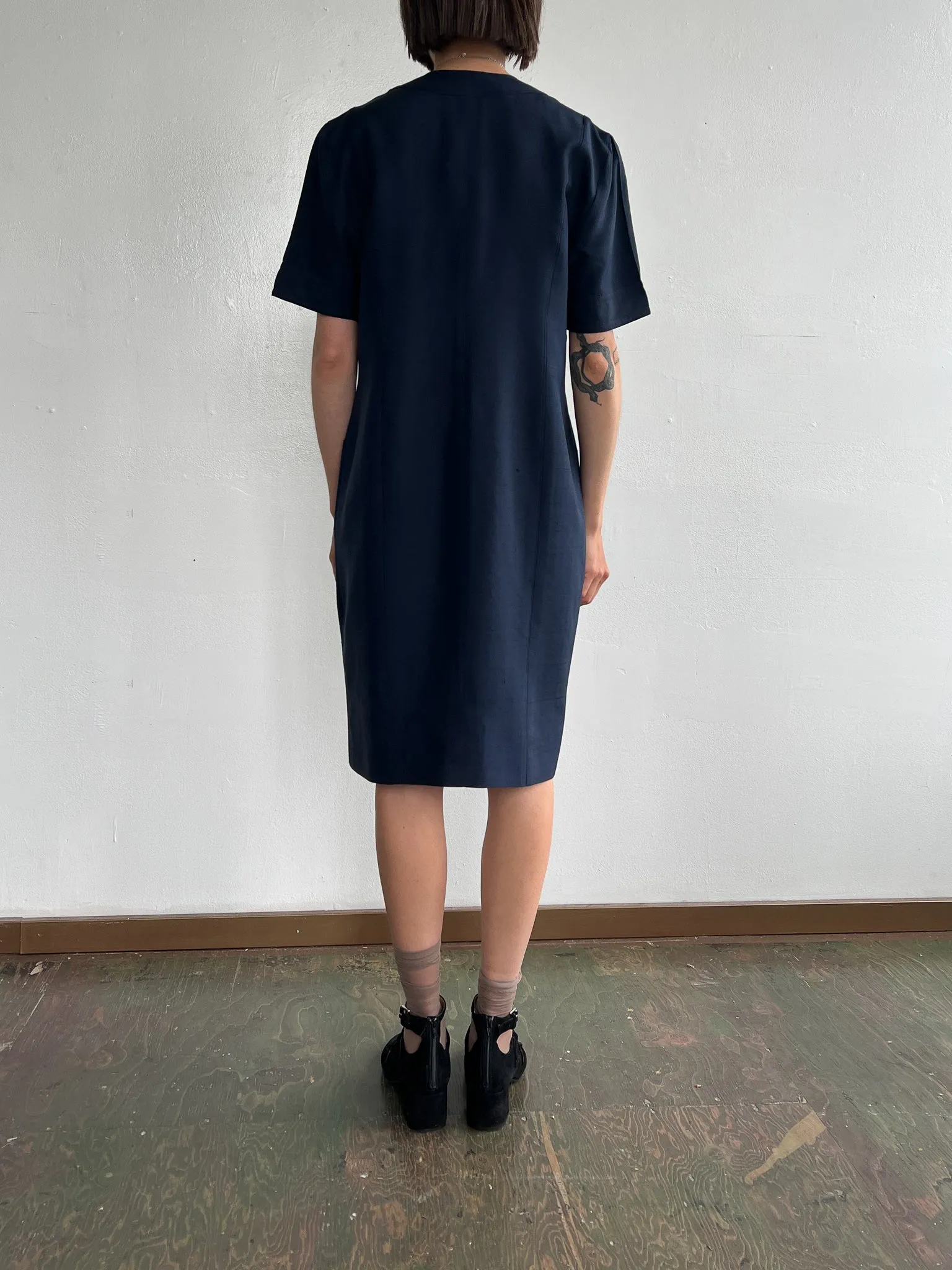 Celine Navy Silk Shirtdress (M)