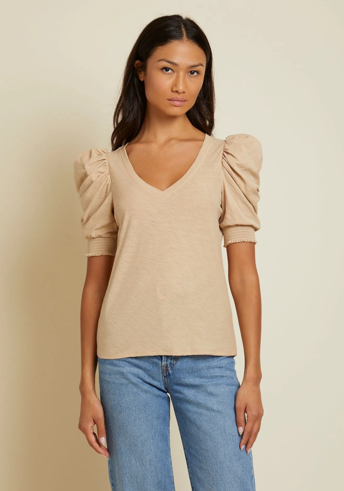 Celine Puff Sleeve V-Neck Tee