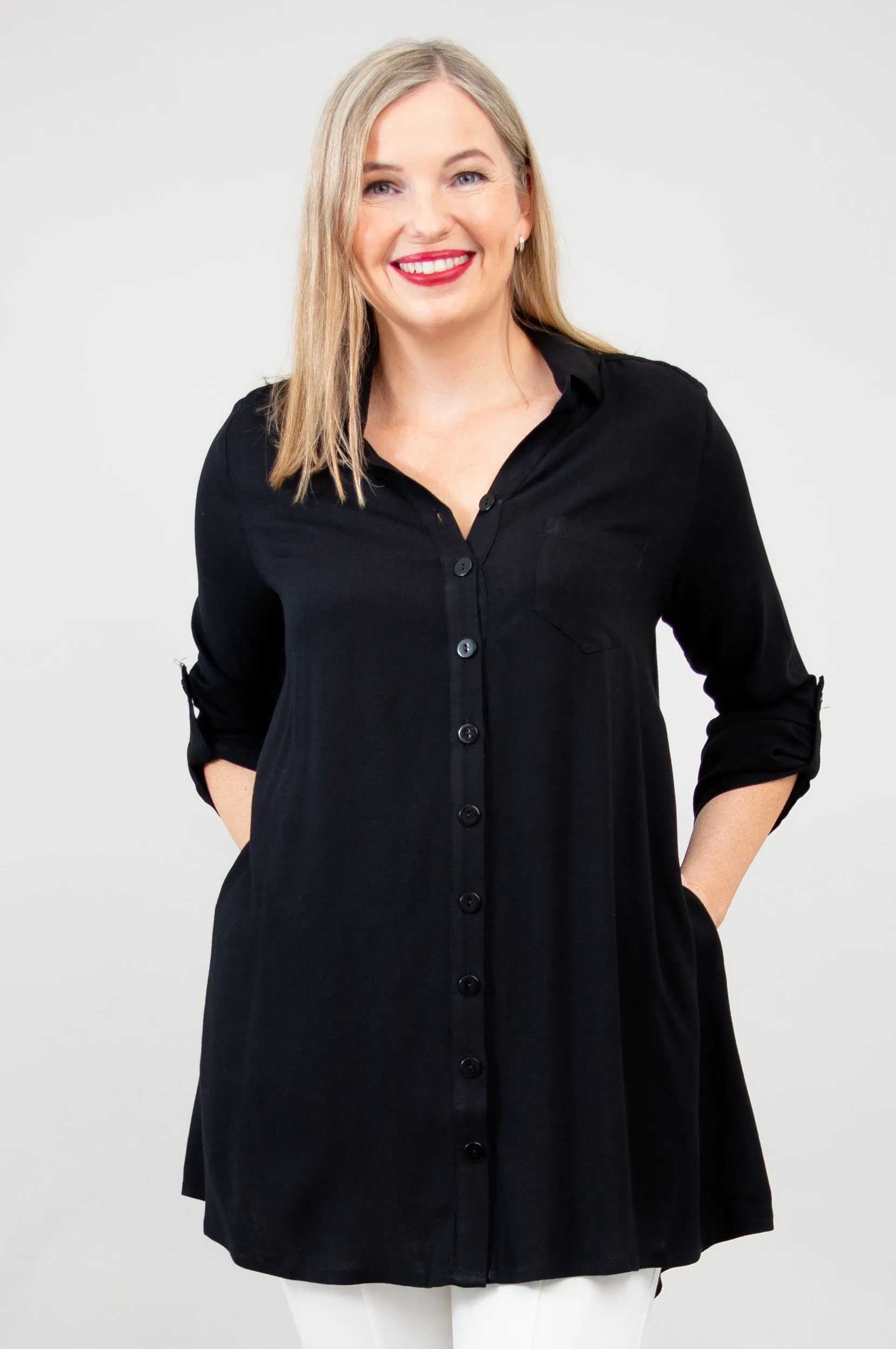 Celine Tunic, Black, Linen Bamboo