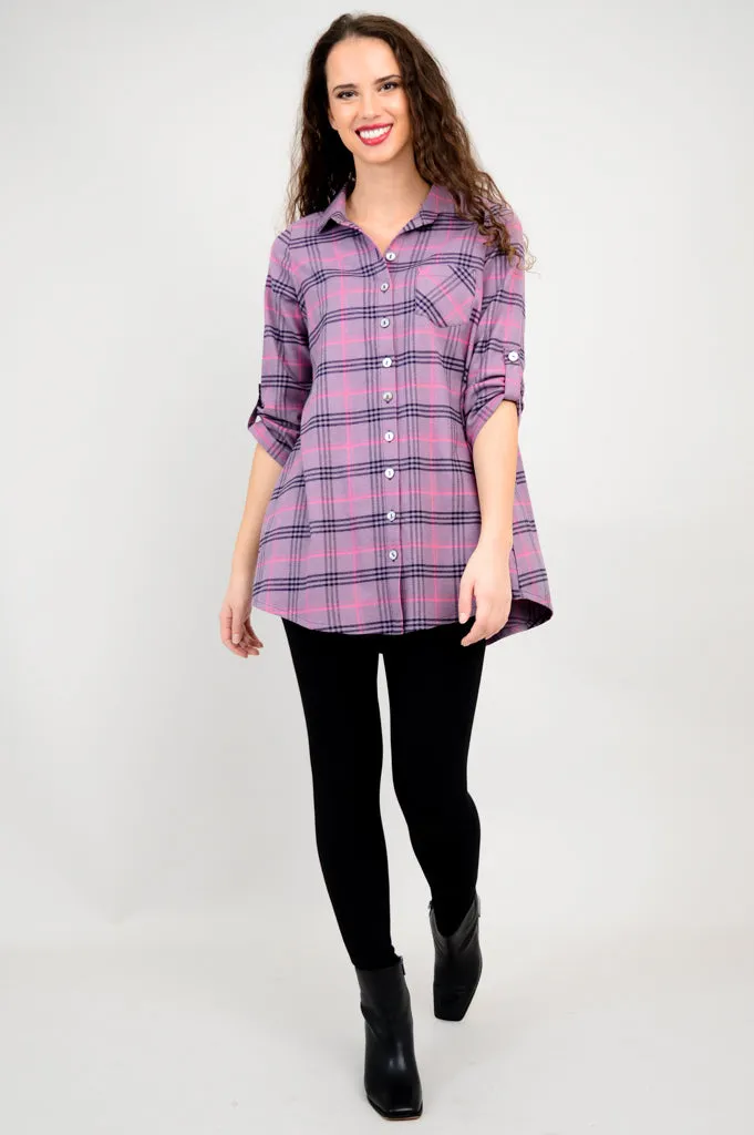 Celine Tunic, Plum Plaid, Cotton Flannel