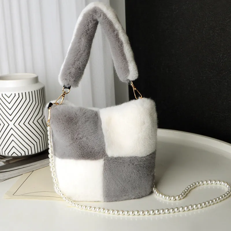 Checkerboard Plush Bucket Bag