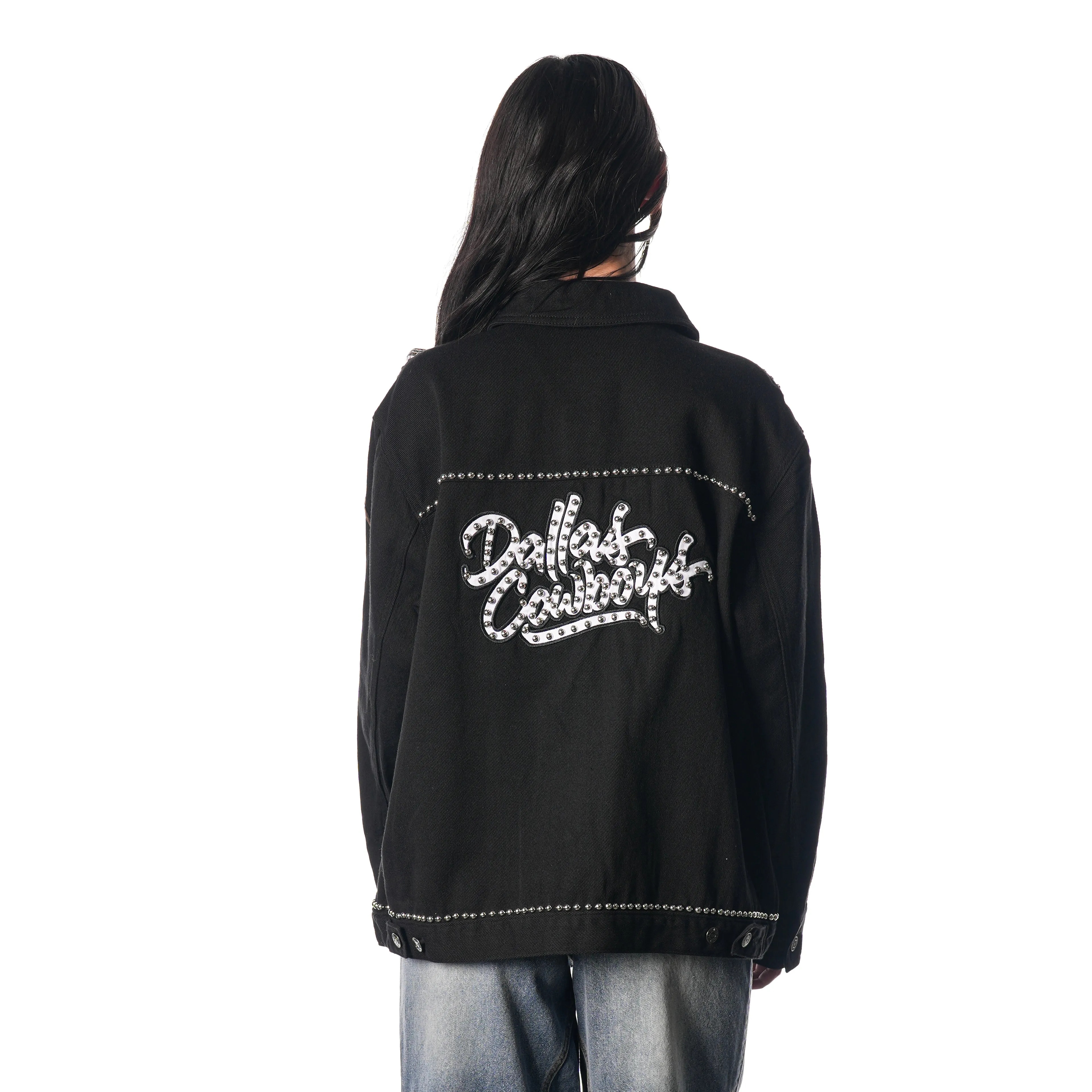 DALLAS COWBOYS DENIM STUDDED JACKET - BLACK