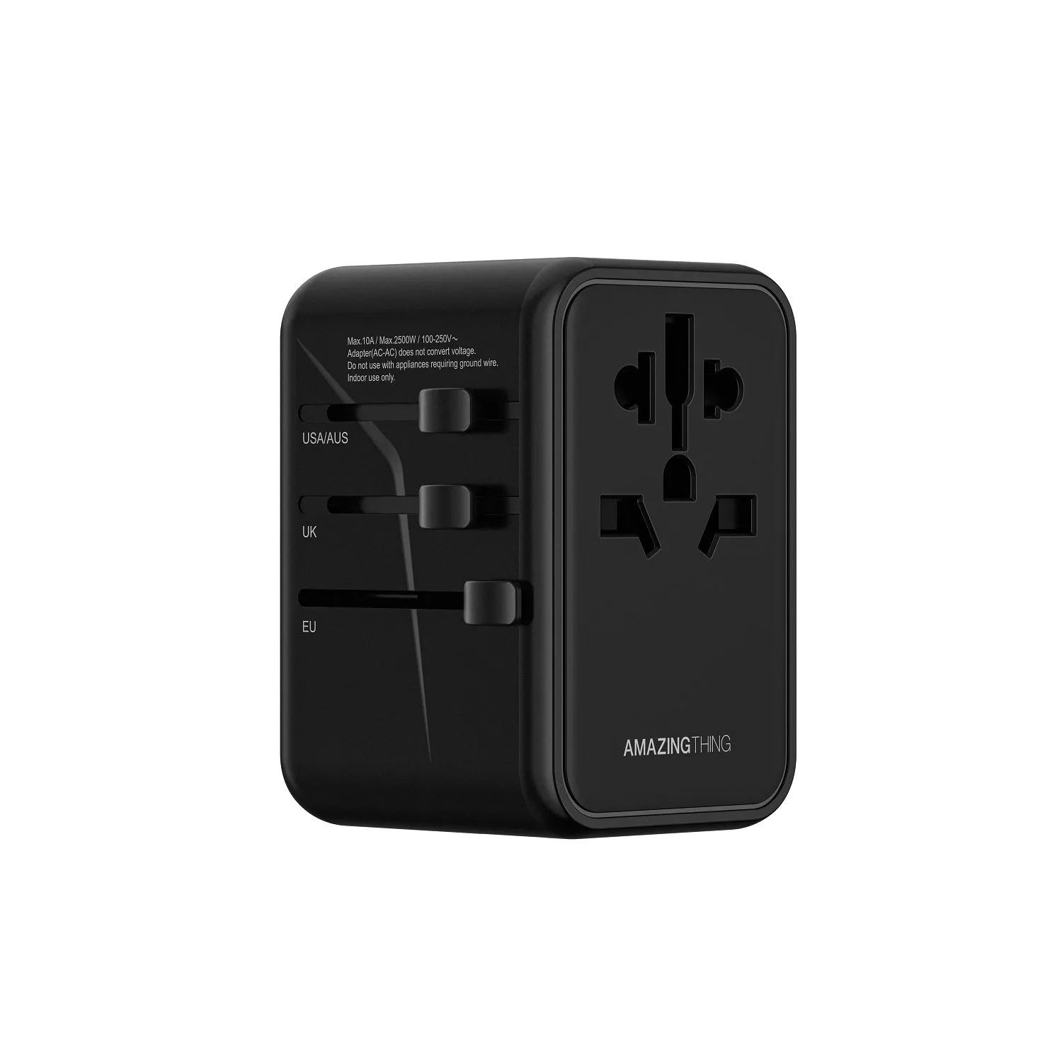 Pro-Explorer Universal Travel Adapter with Advanced GaN Technology, 65W PD 3C2A - Highly Efficient and Compact for Worldwide Use.