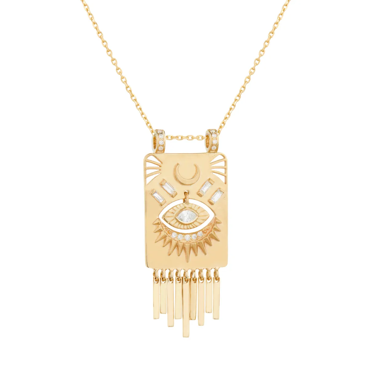 Gold Plate and Dangling Eye Diamond Necklace