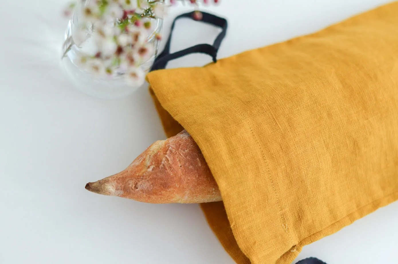 Linen Redbud Baguette Bag in Mustard