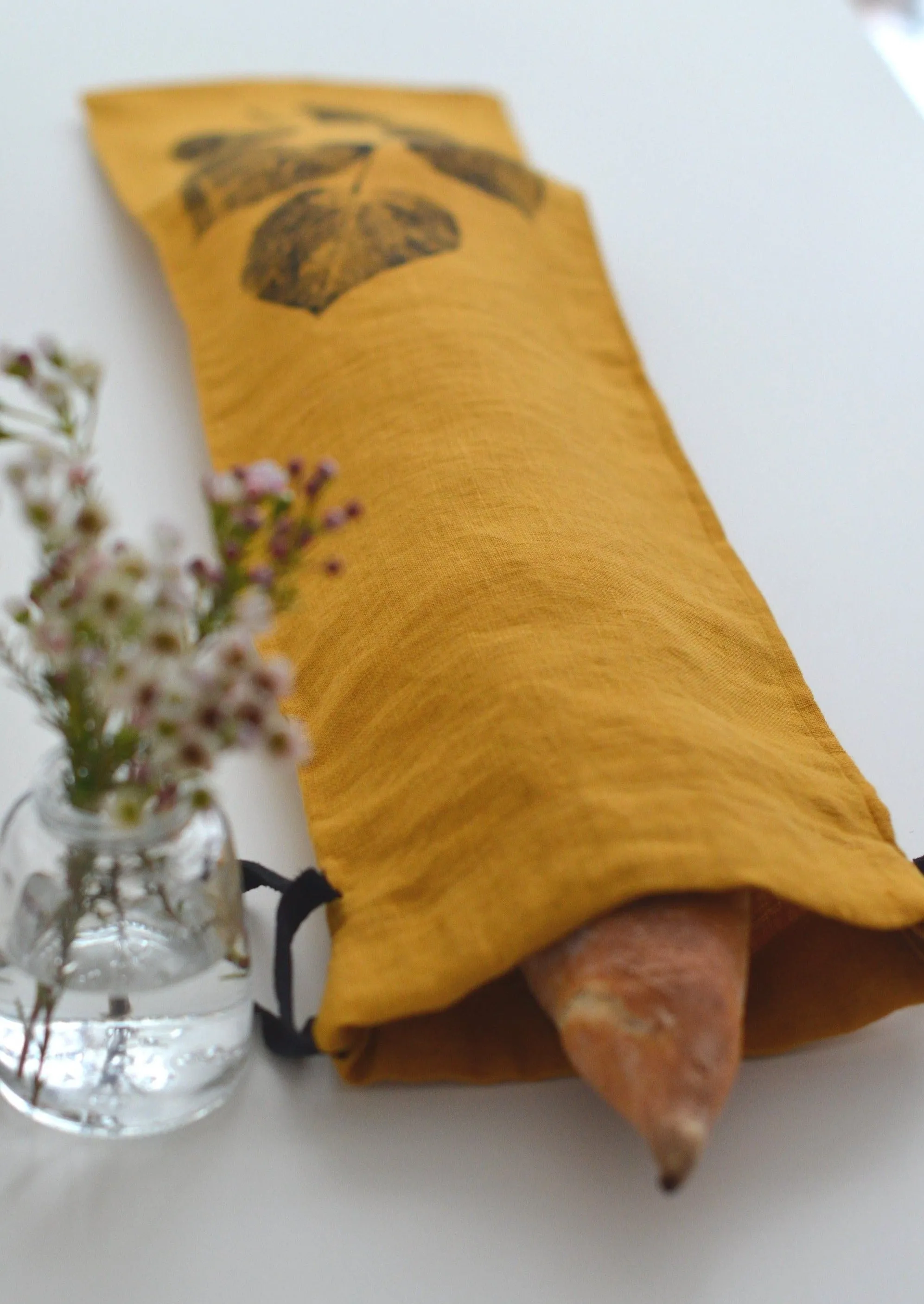 Linen Redbud Baguette Bag in Mustard