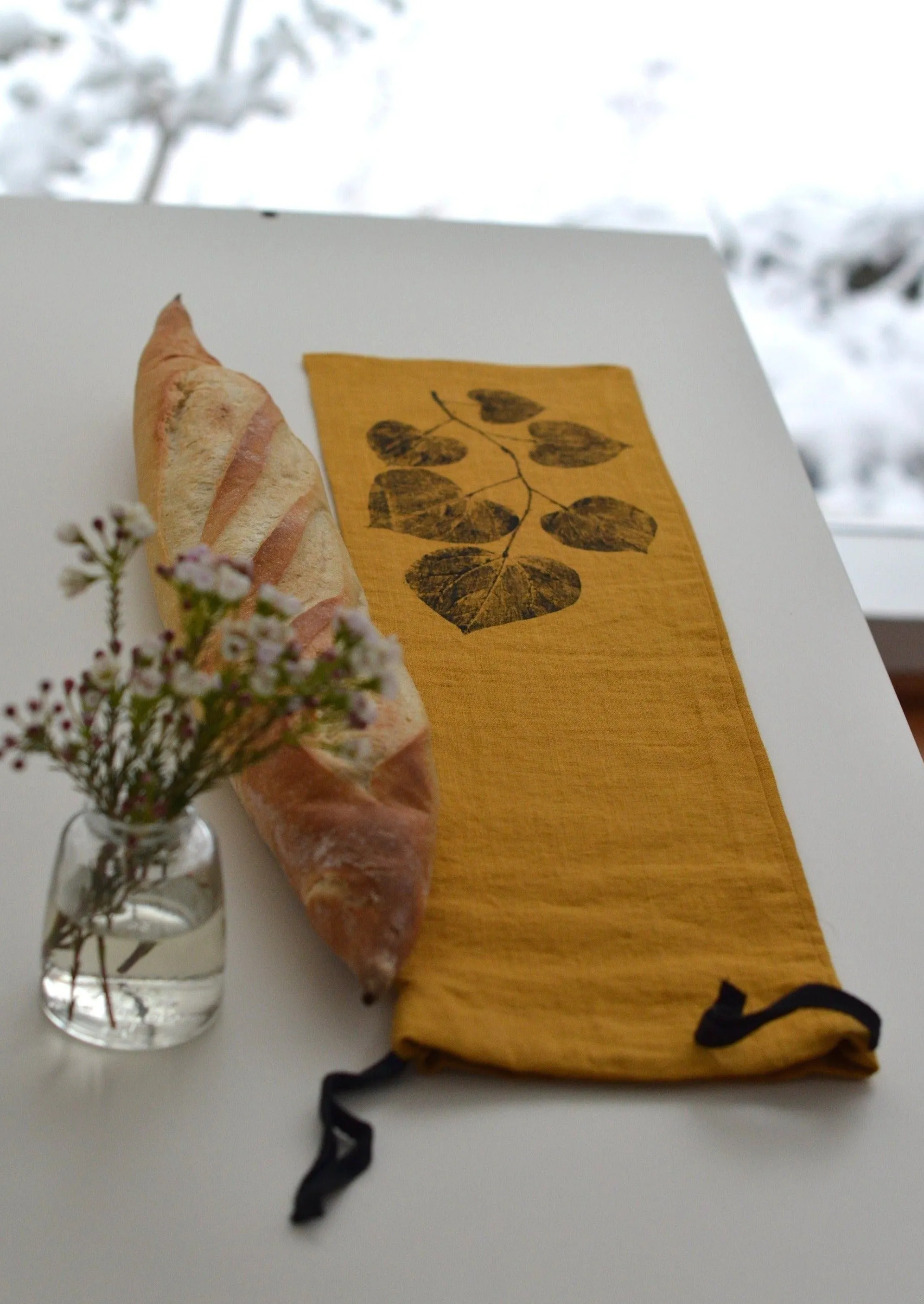 Linen Redbud Baguette Bag in Mustard