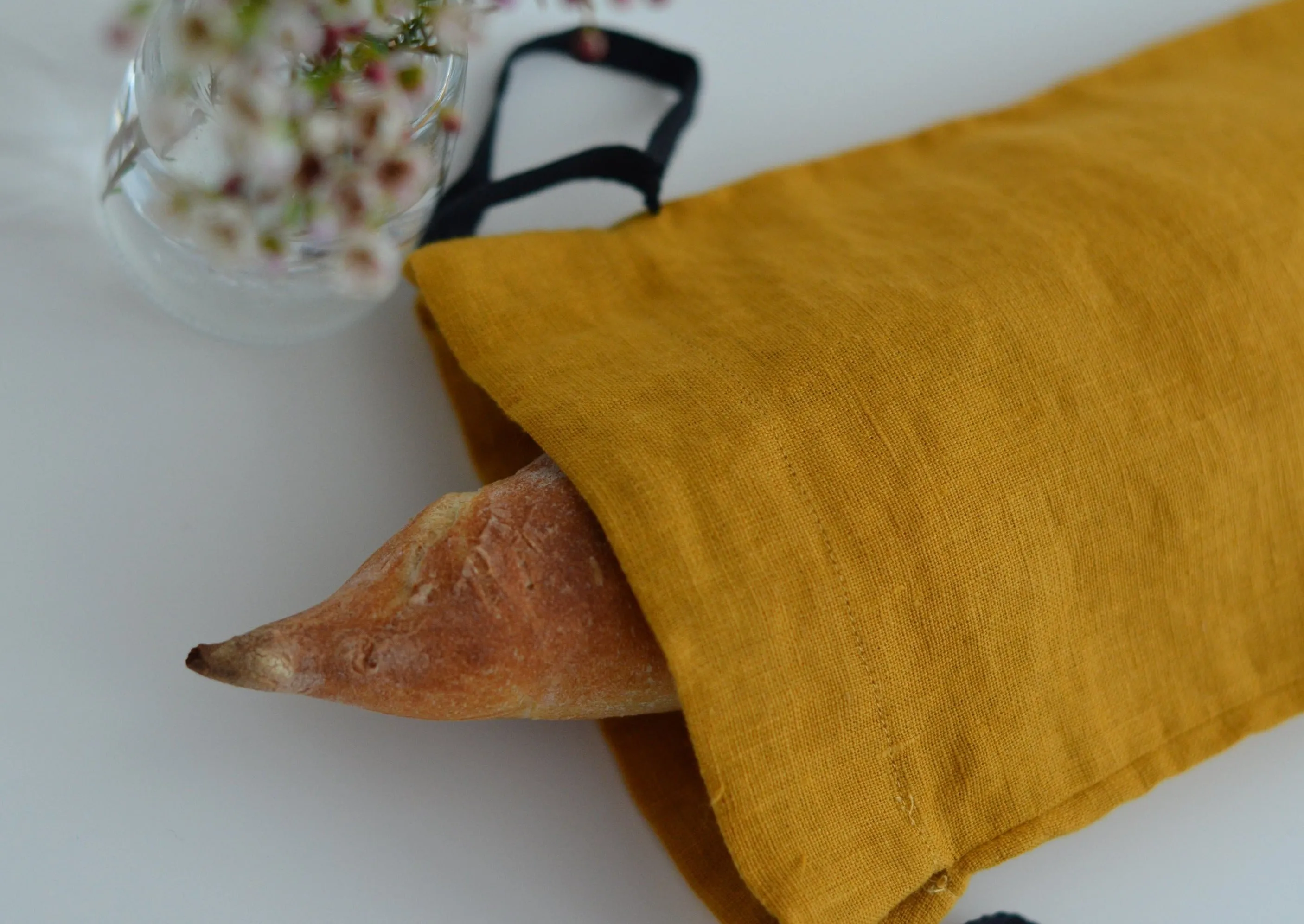 Linen Redbud Baguette Bag in Mustard