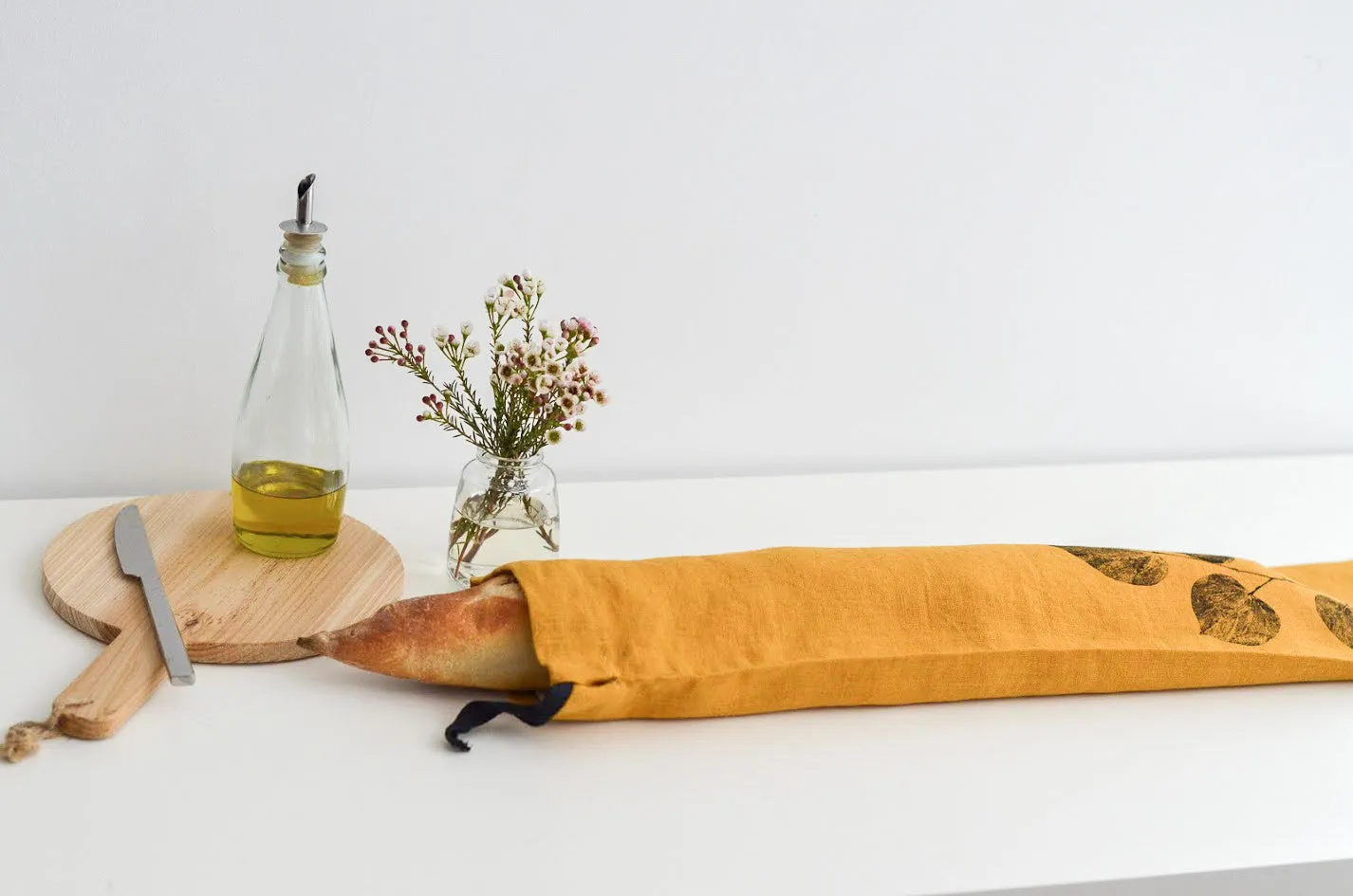 Linen Redbud Baguette Bag in Mustard