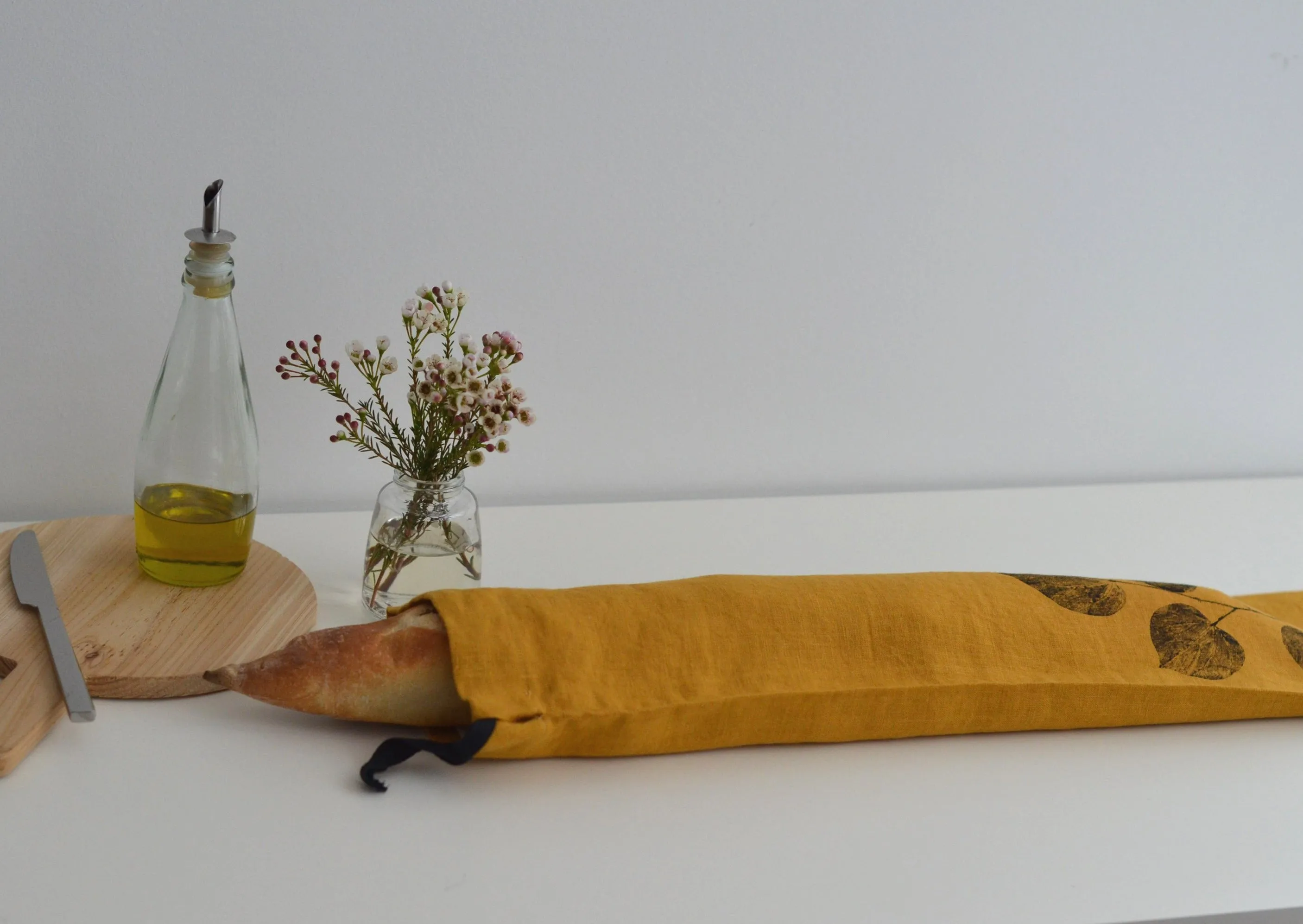 Linen Redbud Baguette Bag in Mustard