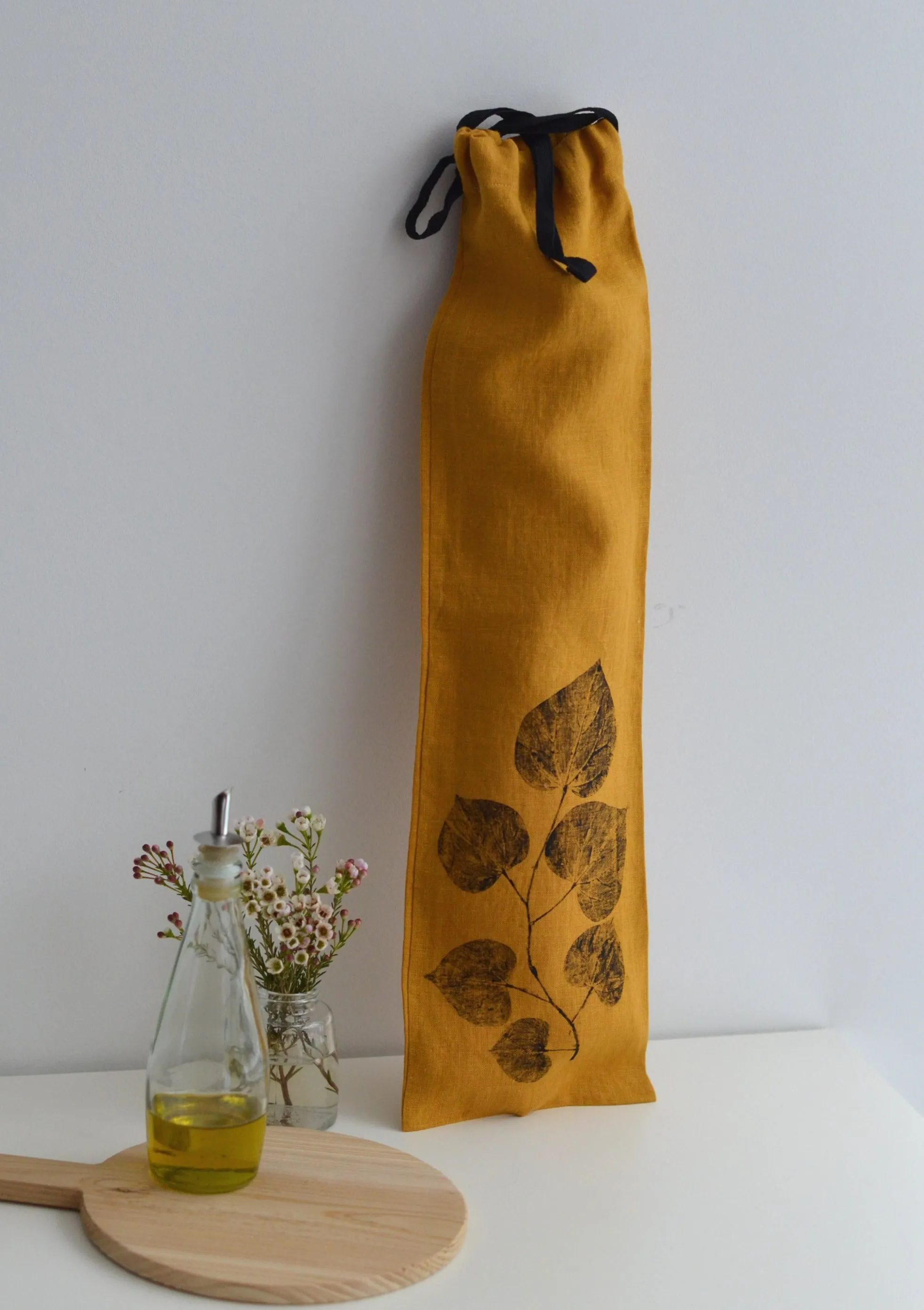 Linen Redbud Baguette Bag in Mustard