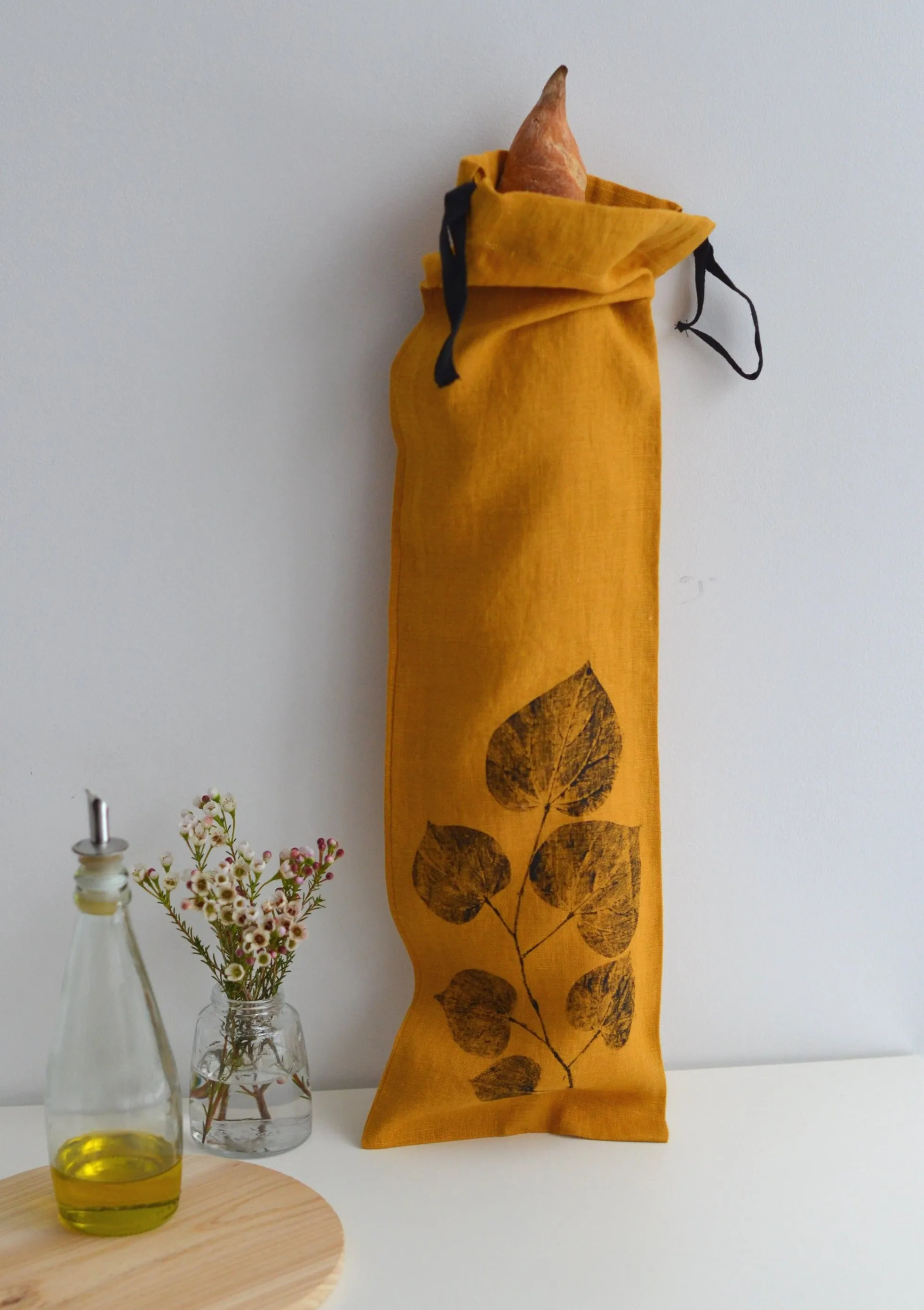 Linen Redbud Baguette Bag in Mustard