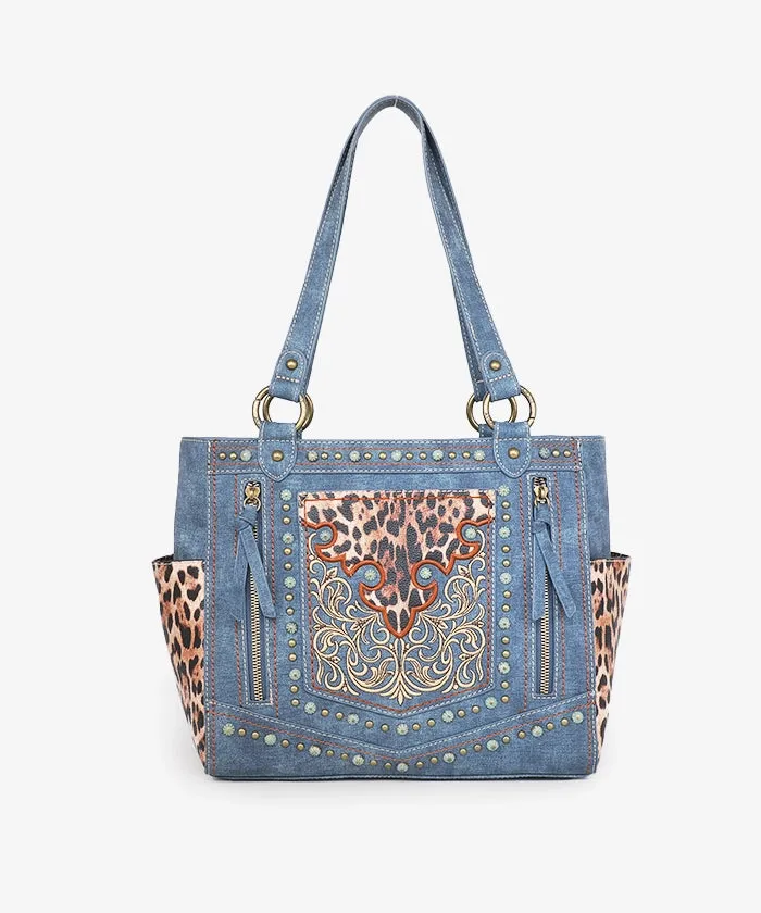 Montana West Embroidered Floral Leopard Concealed Carry Tote